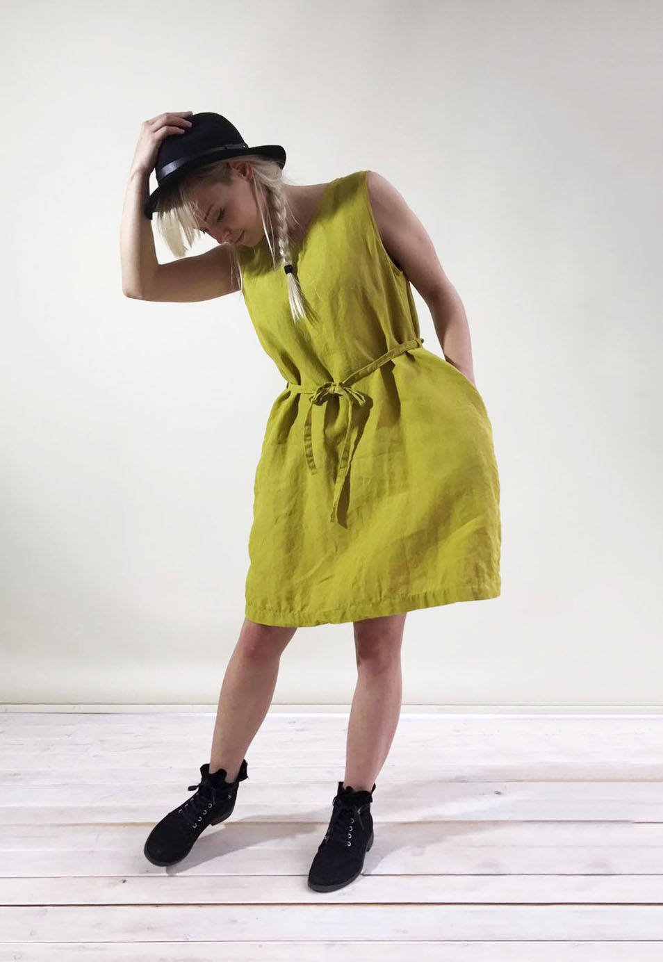 Sleeveless Linen Dress with V neckline, Sleeveless Midi Dress, Pinafore Dress, Linen Midi Dress, Linen Dress Women, Light Summer Dress Plus