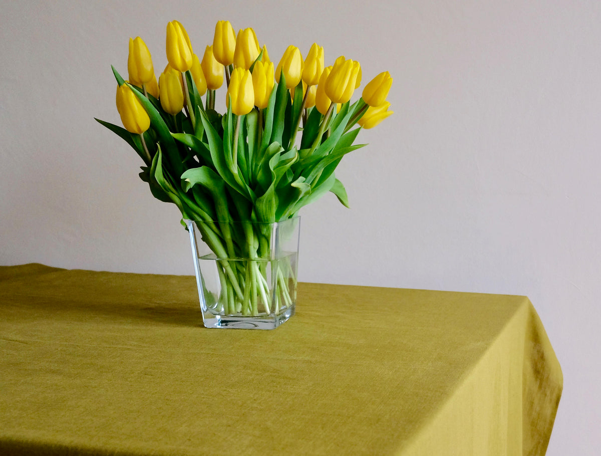 Linen Tablecloth in Moss Green tablecloth, Yellow  Green tablecloth, Easter linen tablecloth, rectangle tablecloth, custom tablecloth
