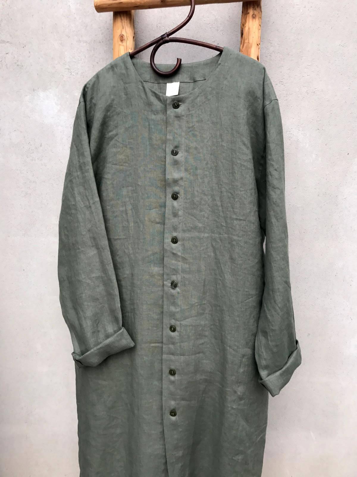 Buttoned Linen Kaftan, Kaftan Robe with Buttons, Button Up Man robe, Plus size Gift for man kaftan, boyfriend gift, linen pyjamas Man gifts