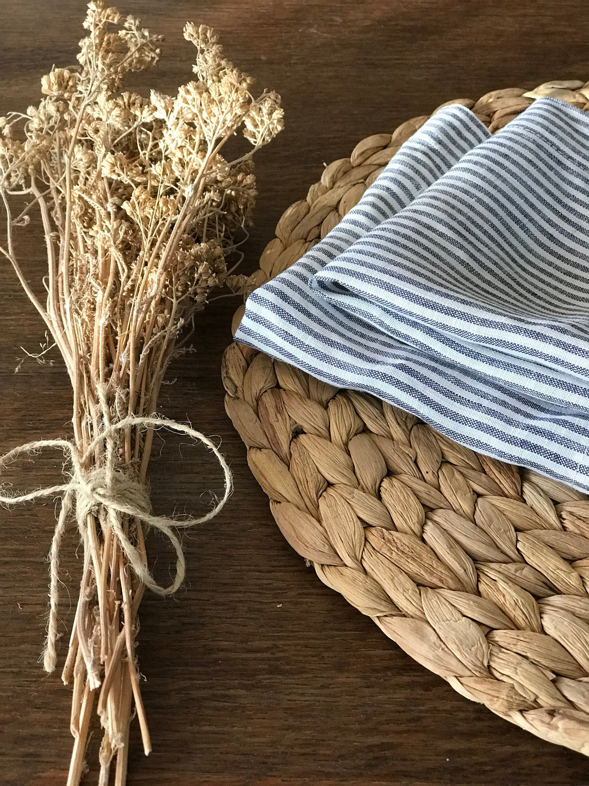 Set of 14 Striped Linen Napkins, linen napkins, cloth dining napkins, grey blue white napkins, eco friendly wedding napkins, striped napkins