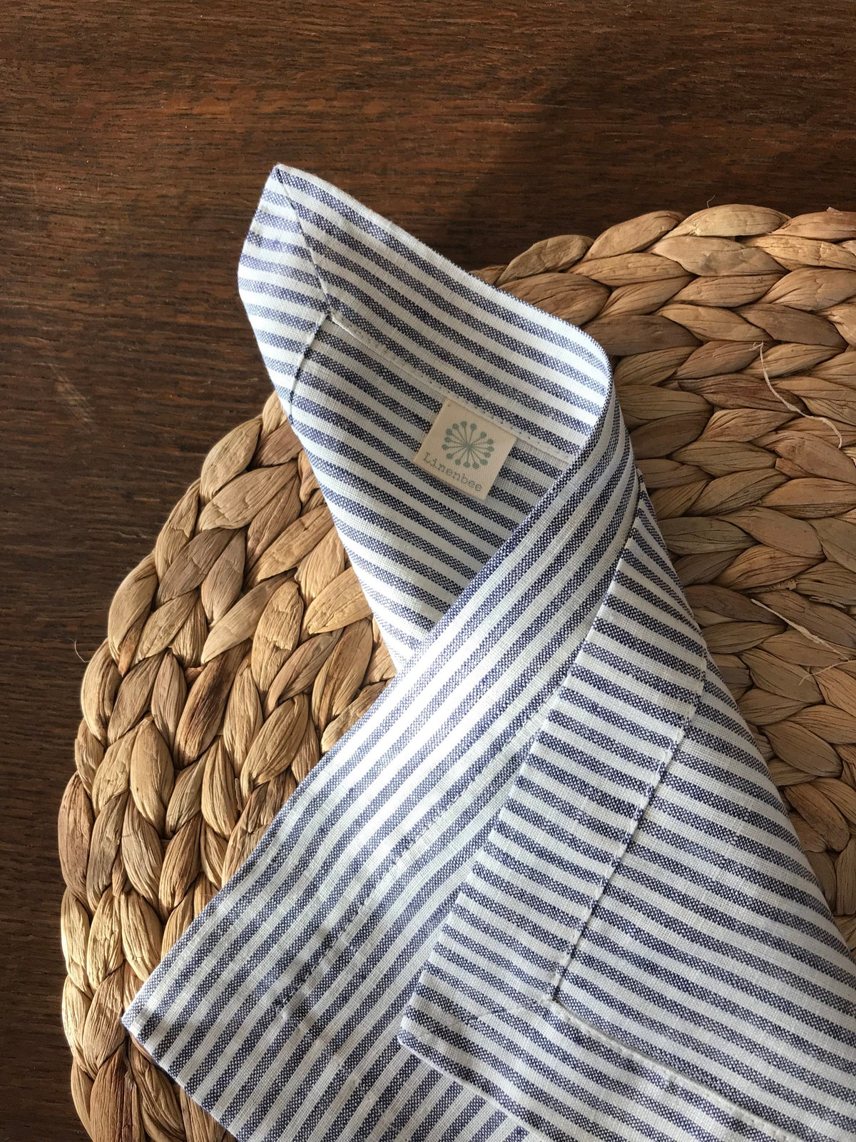 Set of 14 Striped Linen Napkins, linen napkins, cloth dining napkins, grey blue white napkins, eco friendly wedding napkins, striped napkins