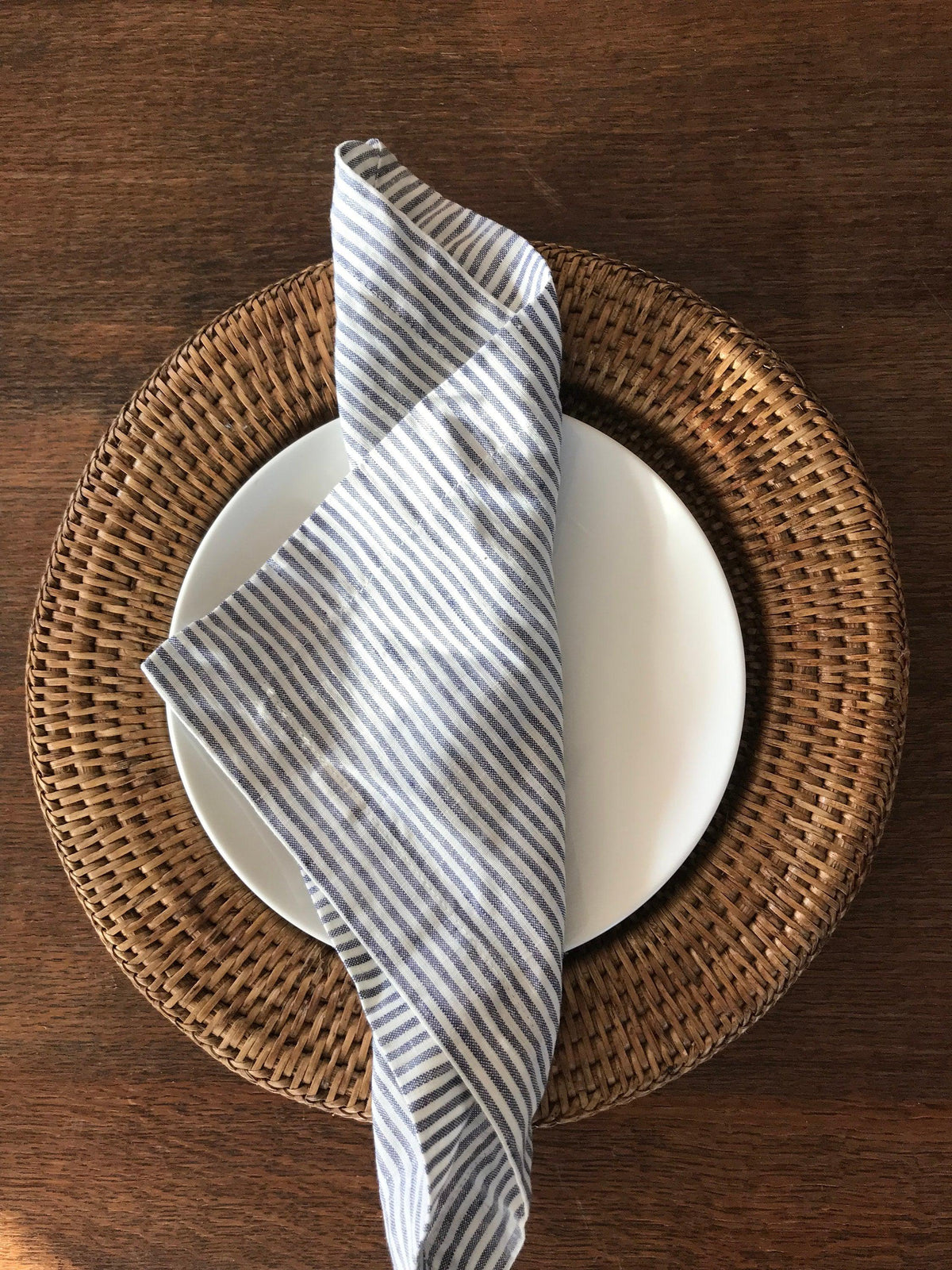 Set of 14 Striped Linen Napkins, linen napkins, cloth dining napkins, grey blue white napkins, eco friendly wedding napkins, striped napkins