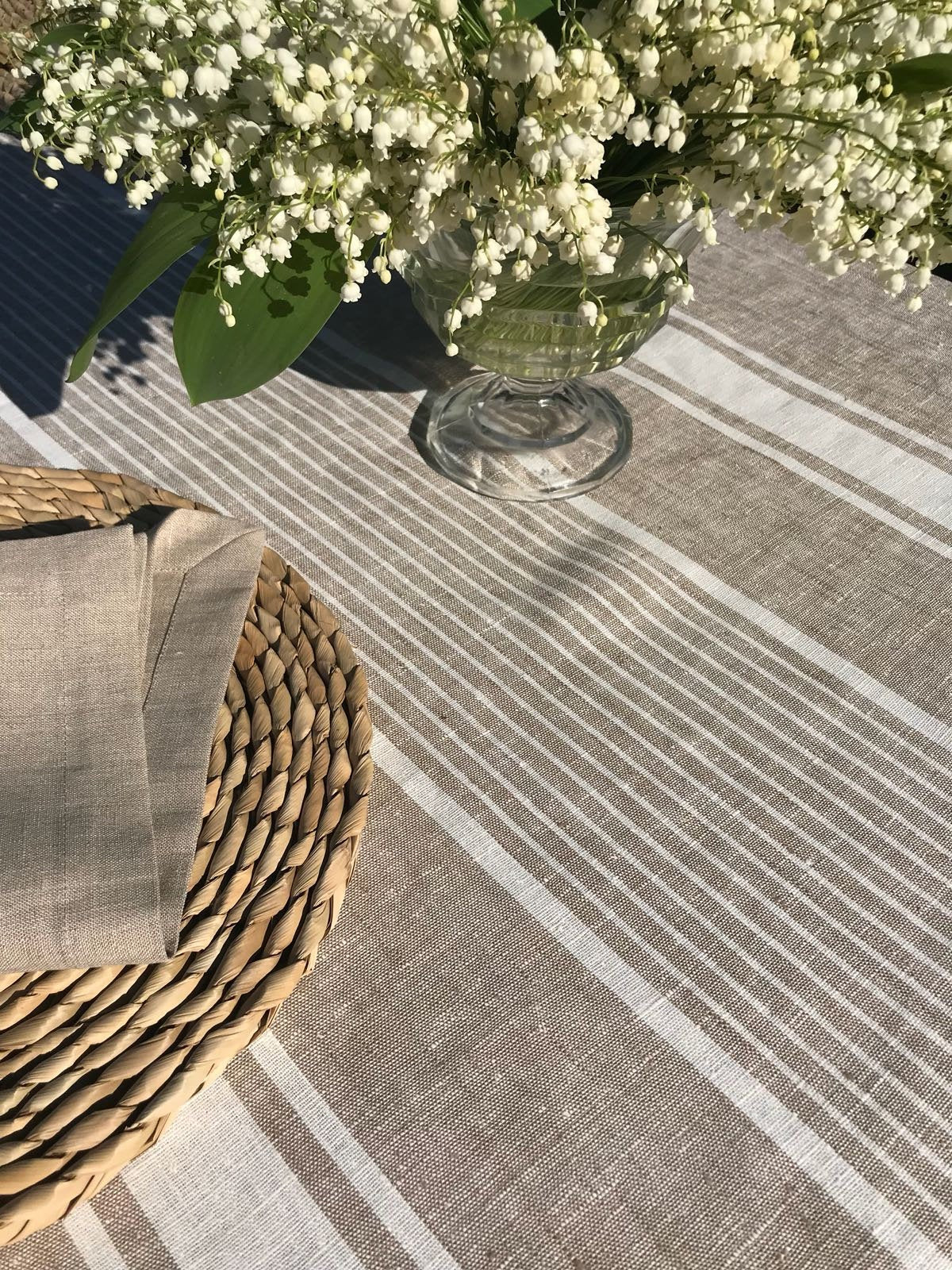 Beige tablecloth with White Stripes, French country, striped table cloth, wedding tablecloth, rectangle rustic table, country tablecloth