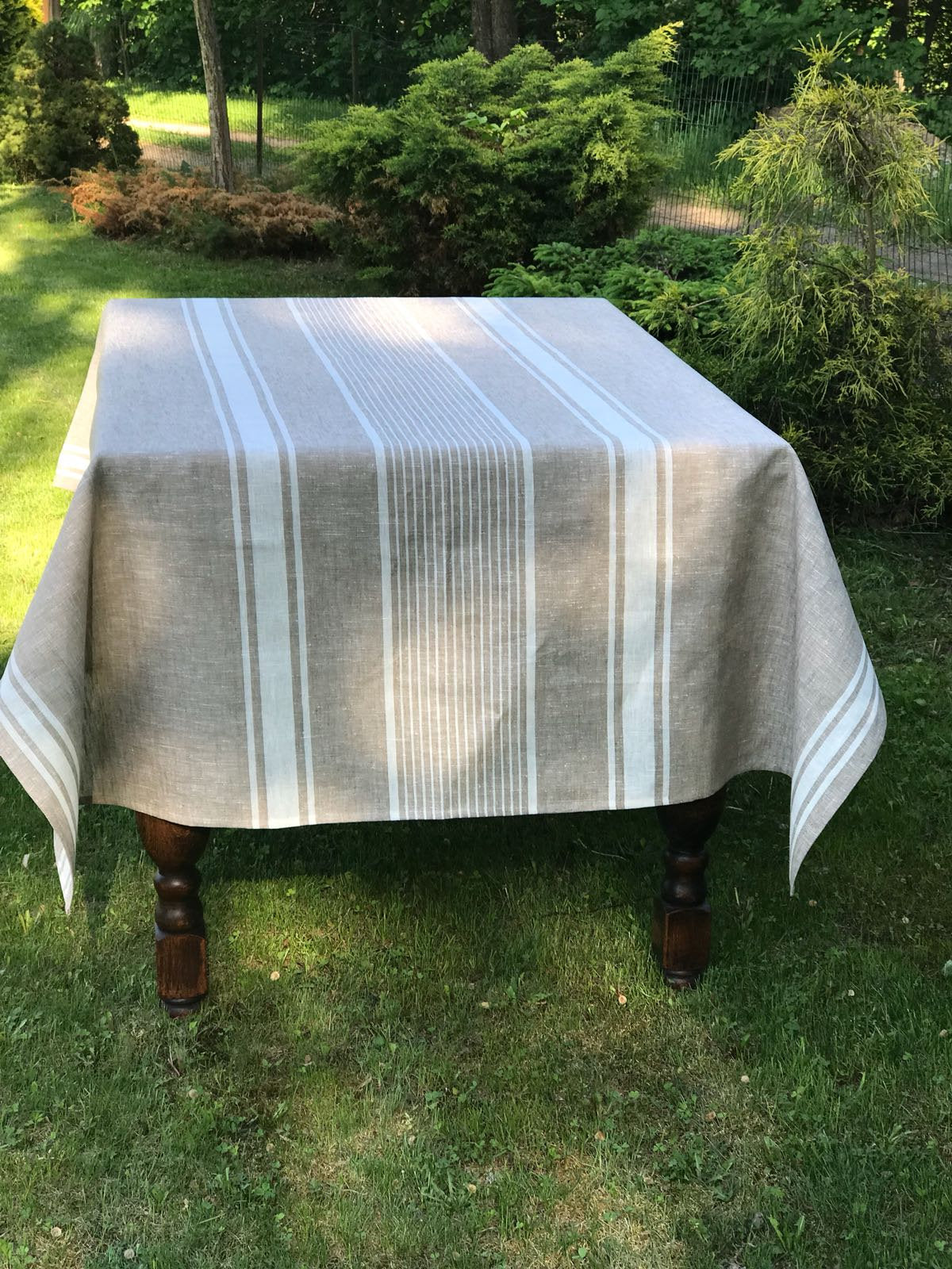 Linen tablecloth, French country bright blue striped table cloth, square tablecloth, rectangle oval rustic table, country tablecloth, linen