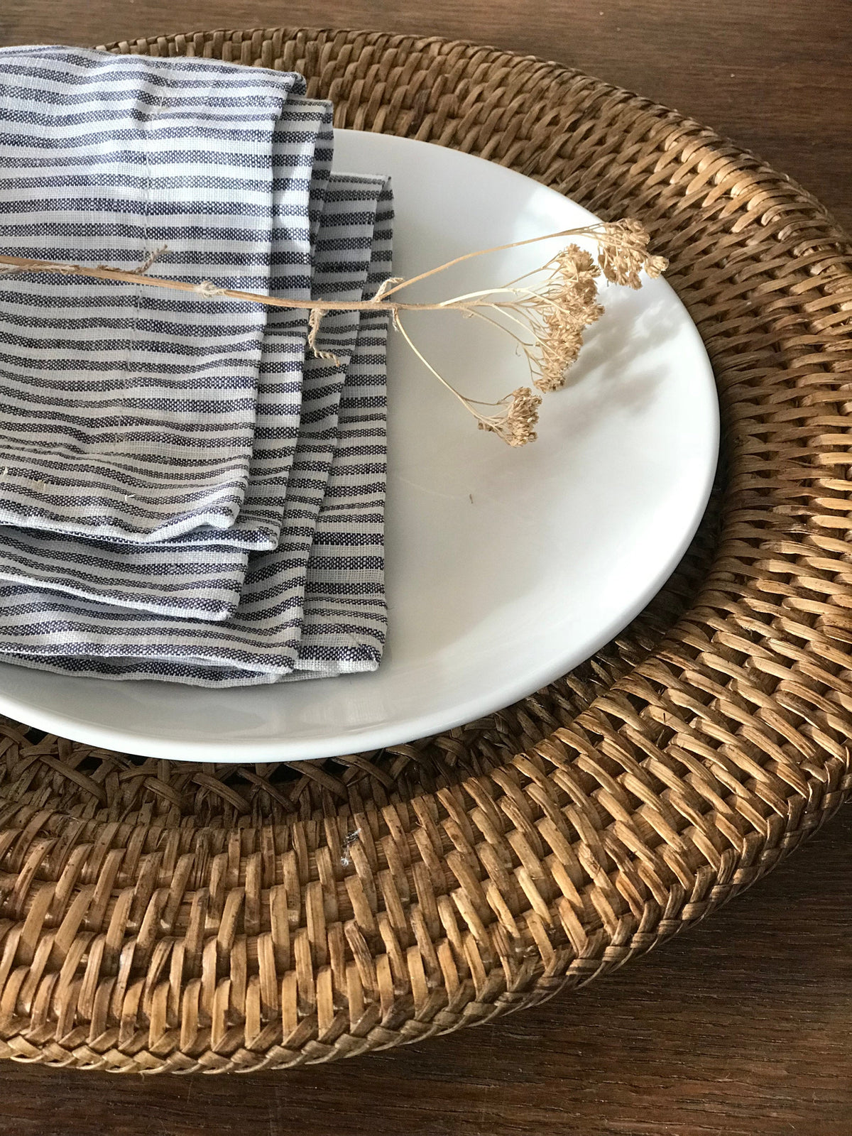 Striped Linen Napkins, Set of Six striped cloth napkins, linen napkins, cloth dining napkins, grey blue white napkins, eco friendly wedding