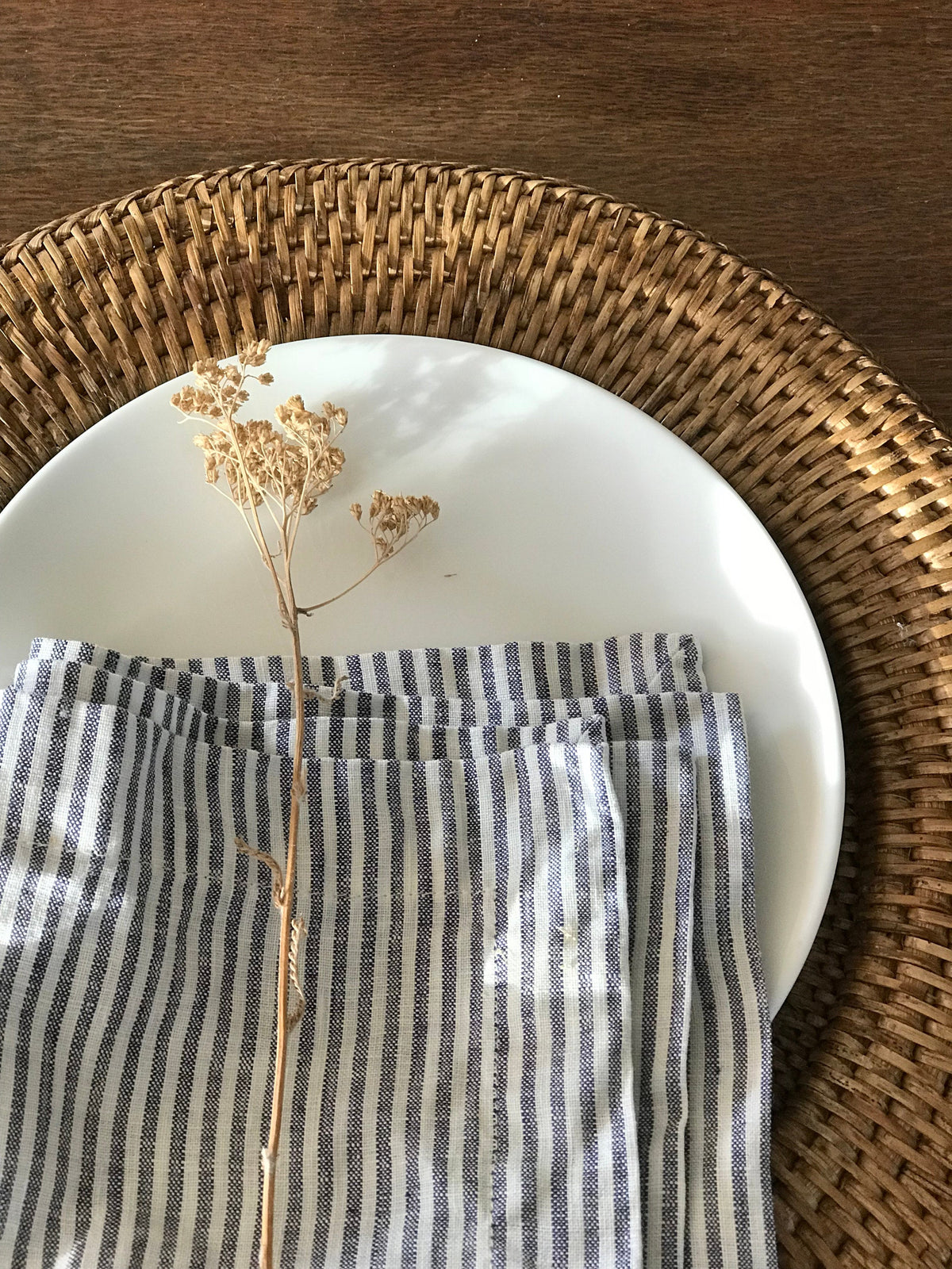 Striped Linen Napkins, Set of Six striped cloth napkins, linen napkins, cloth dining napkins, grey blue white napkins, eco friendly wedding