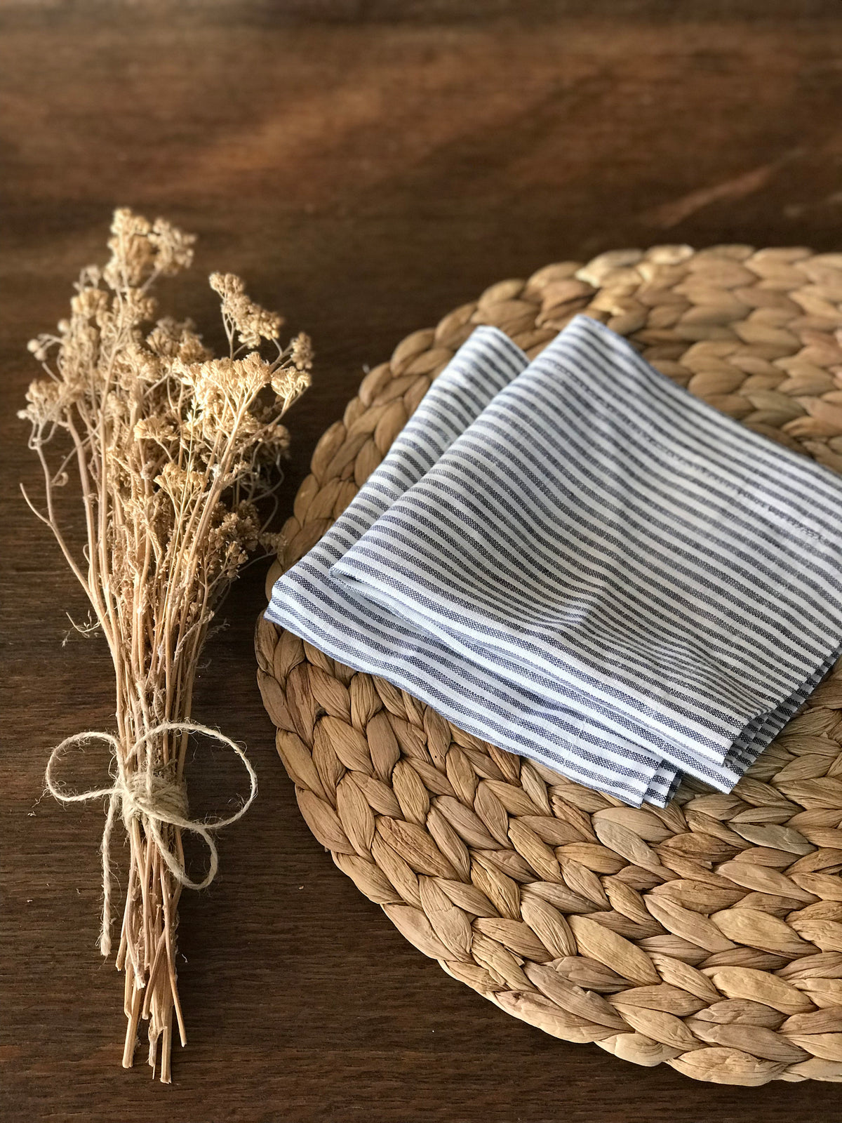 Striped Linen Napkins, Set of Six striped cloth napkins, linen napkins, cloth dining napkins, grey blue white napkins, eco friendly wedding