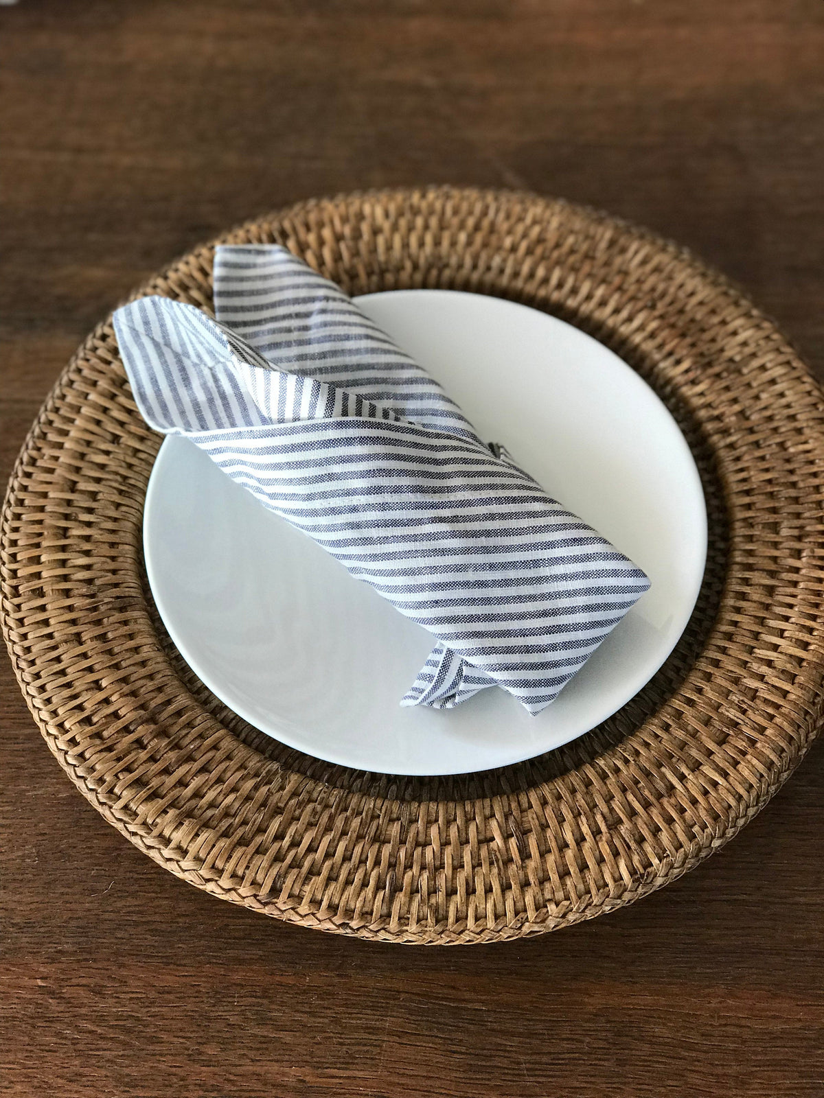 Striped Linen Napkins, Set of Six striped cloth napkins, linen napkins, cloth dining napkins, grey blue white napkins, eco friendly wedding
