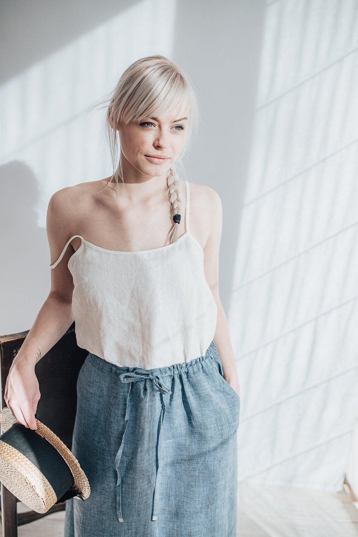 Linen Strap Top, Linen Slip Top, Base Layer, Underdress, White slip top, Underlayer Top, Sleeveless linen top, Summer top, Simple linen top