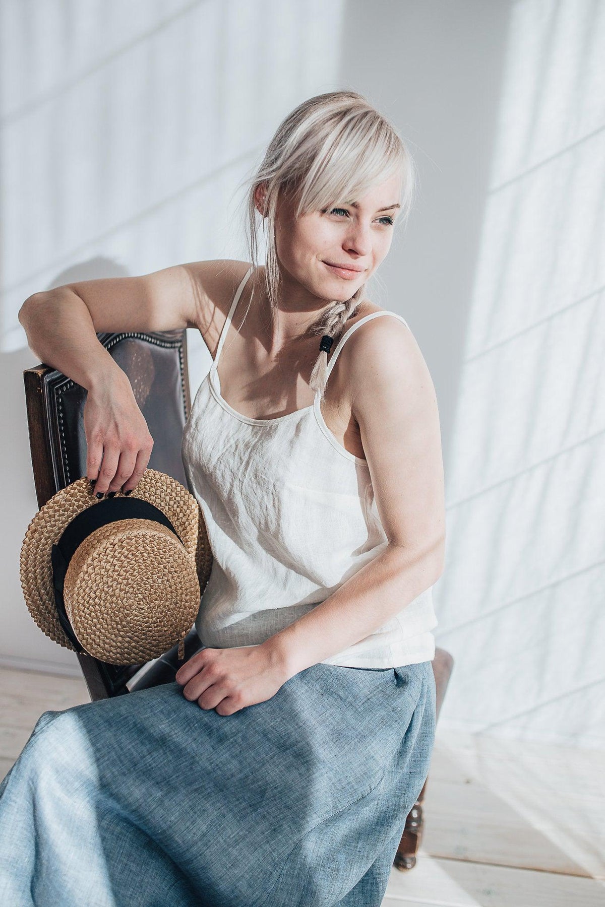 Linen Strap Top, Linen Slip Top, Base Layer, Underdress, White slip top, Underlayer Top, Sleeveless linen top, Summer top, Simple linen top