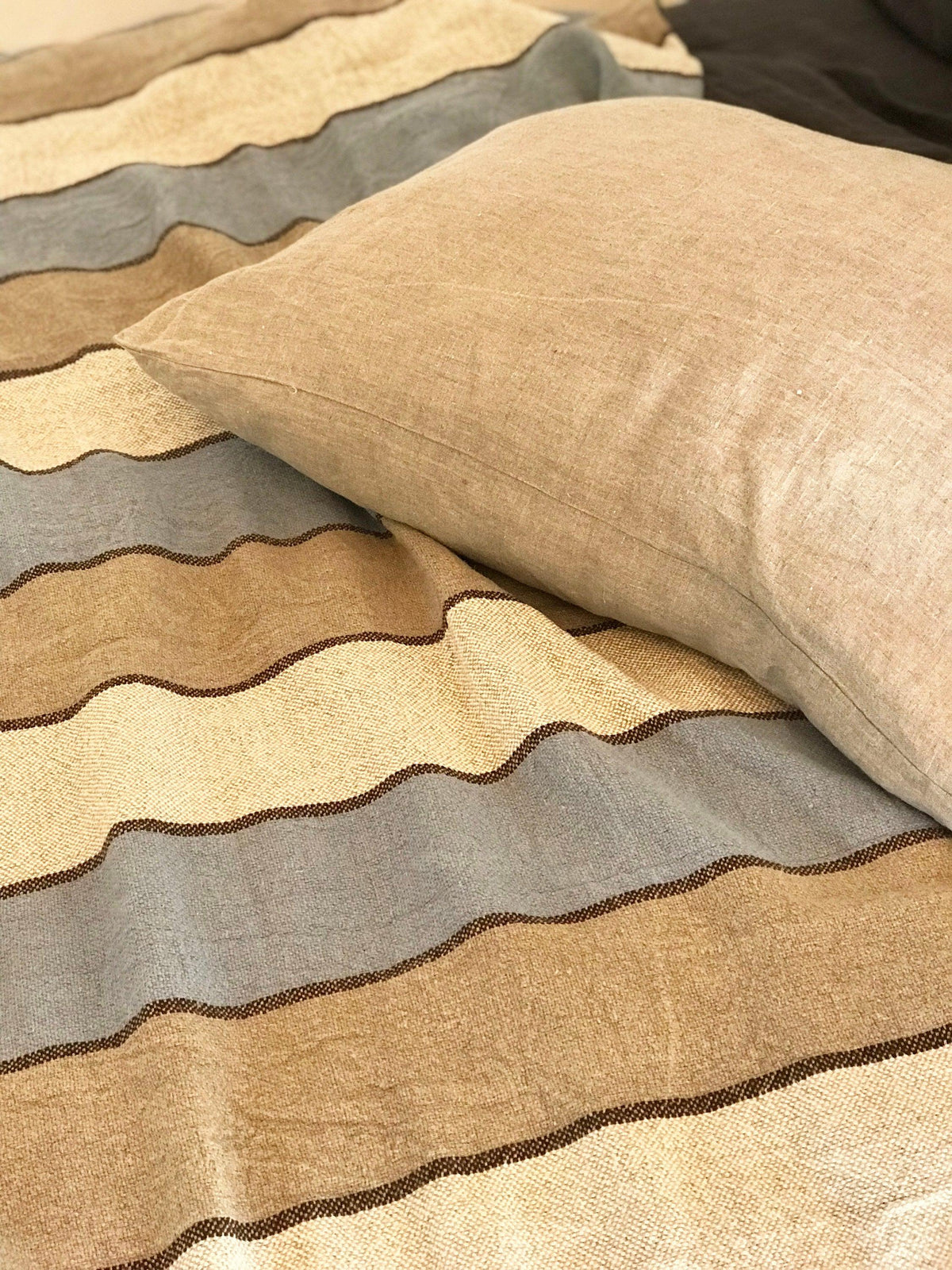 King Size Throw, Striped Linen Bed Cover, Natural Linen Cover, Textured Linen Throw, Linen Blanket, Daybed blanket, Summer Blanket