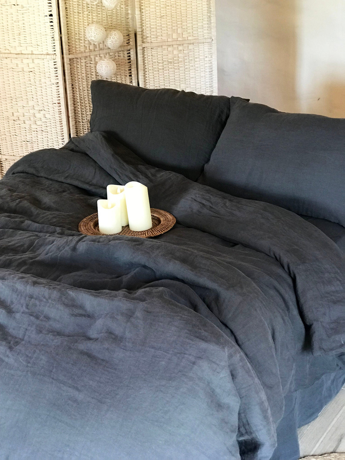 100% Linen Duvet Cover and Two Pillowcases, Grey linen bedding set, dark grey duvet cover queen, king, twin custom linen set pillowcases