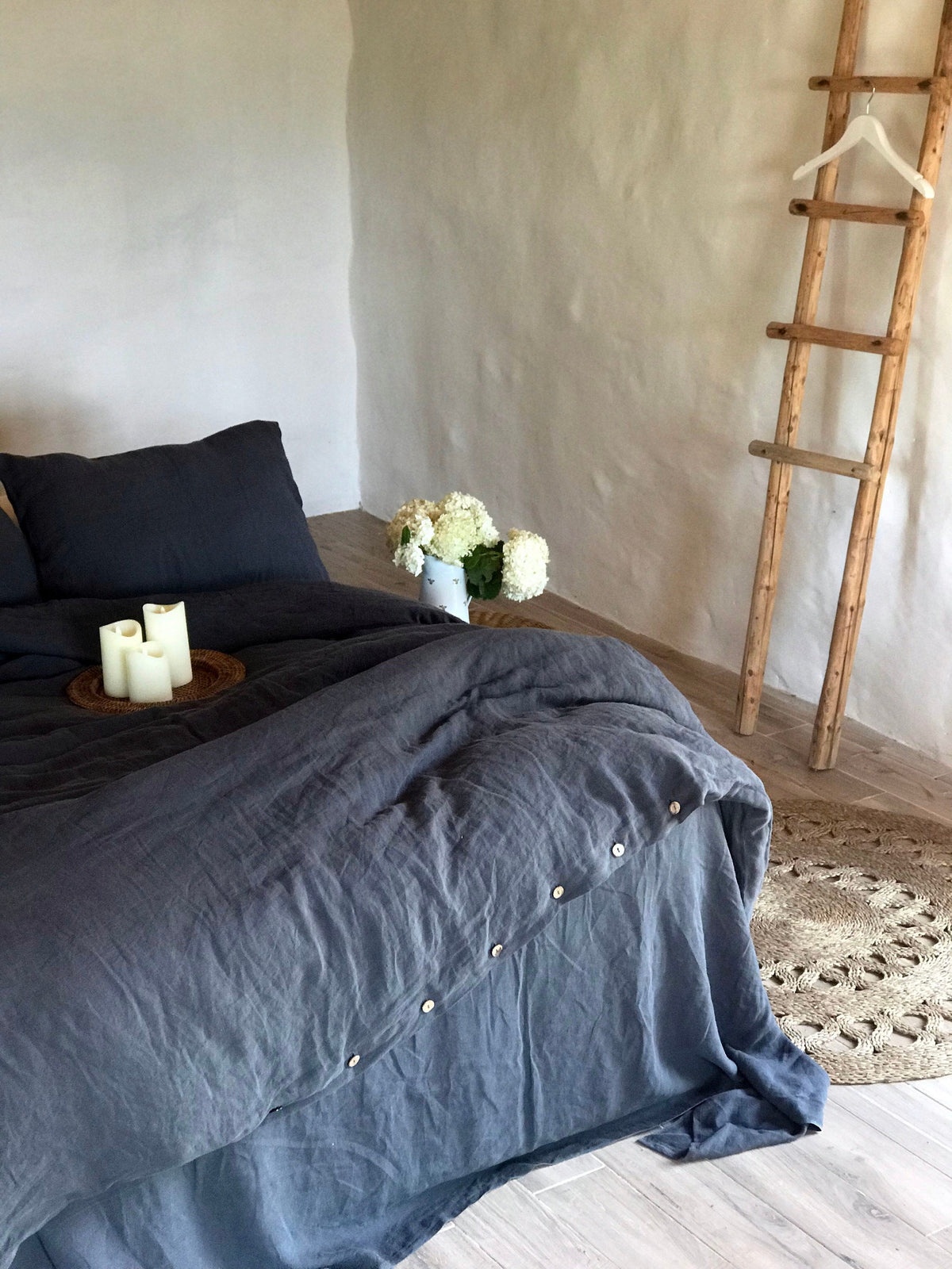 100% Linen Duvet Cover and Two Pillowcases, Grey linen bedding set, dark grey duvet cover queen, king, twin custom linen set pillowcases