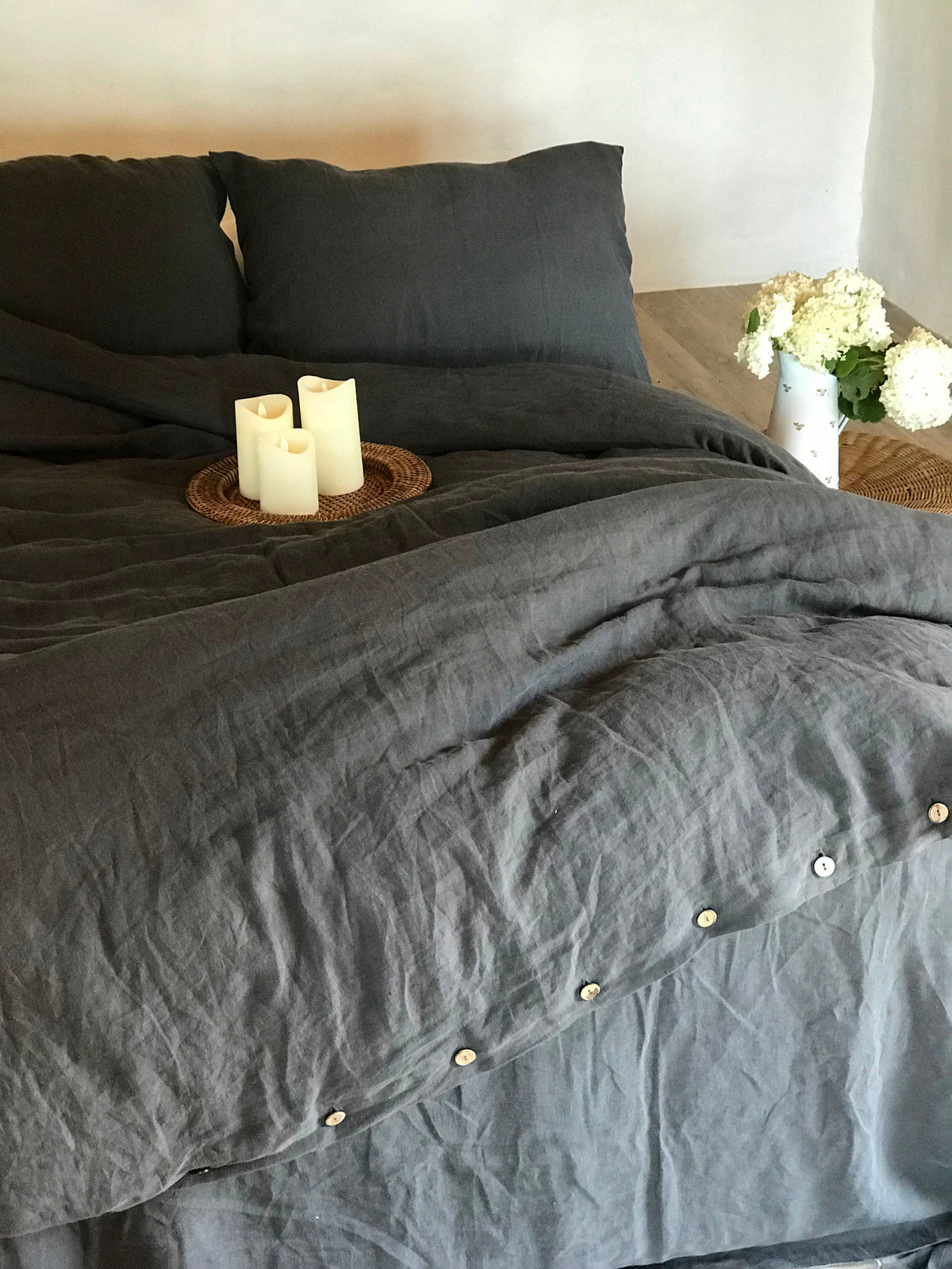 100% Linen Duvet Cover and Two Pillowcases, Grey linen bedding set, dark grey duvet cover queen, king, twin custom linen set pillowcases