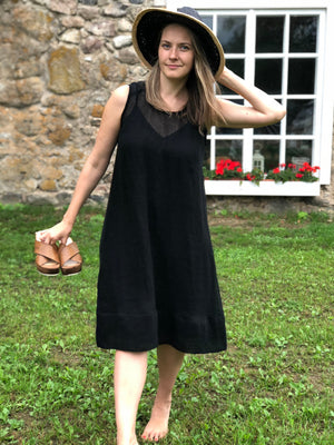 Black Gauze Linen Dress Kate, Loose Dress Linen - Linenbee