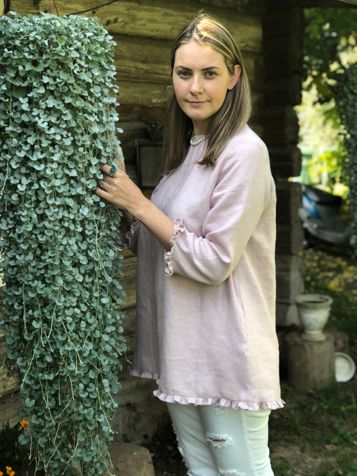 Linen Tunic with Ruffles &amp;#39;Shirley&amp;#39;, elegant linen tunic top, linen tunic for women, linen blouse woman, formal linen tunic ruffled, chic top