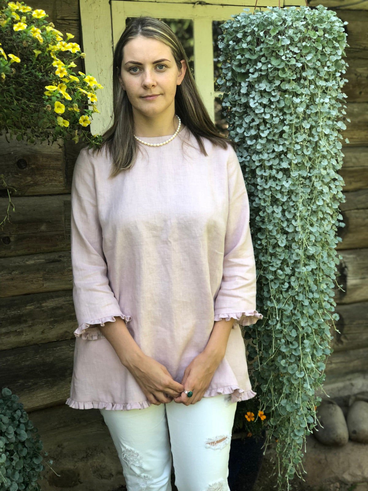 Linen Tunic with Ruffles &amp;#39;Shirley&amp;#39;, elegant linen tunic top, linen tunic for women, linen blouse woman, formal linen tunic ruffled, chic top