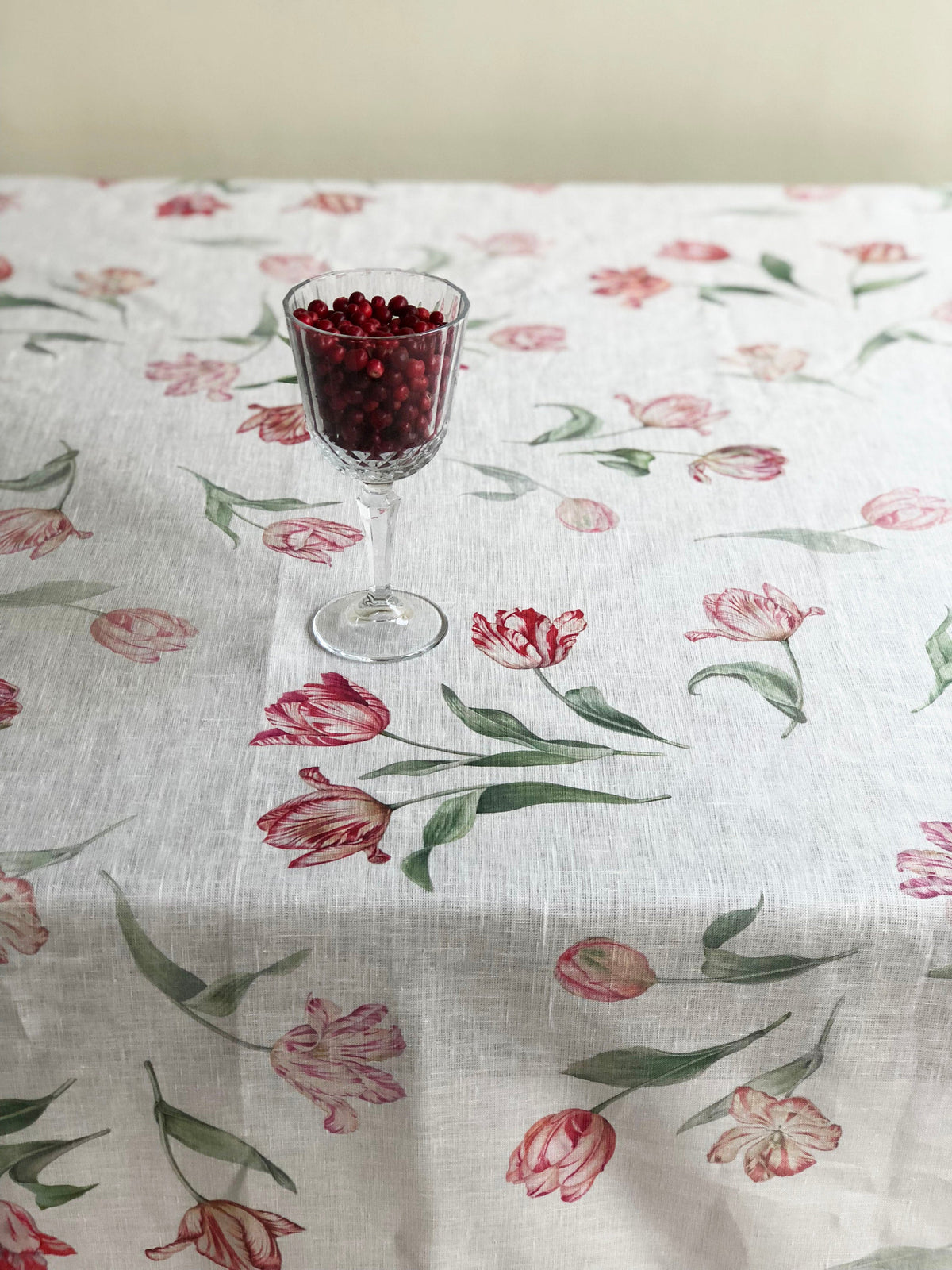 Extra Wide Linen Tablecloth with Tulip Print, Flower Table Cloth, Flower print tablecloth, square linen tablecloth, large linen tablecloth