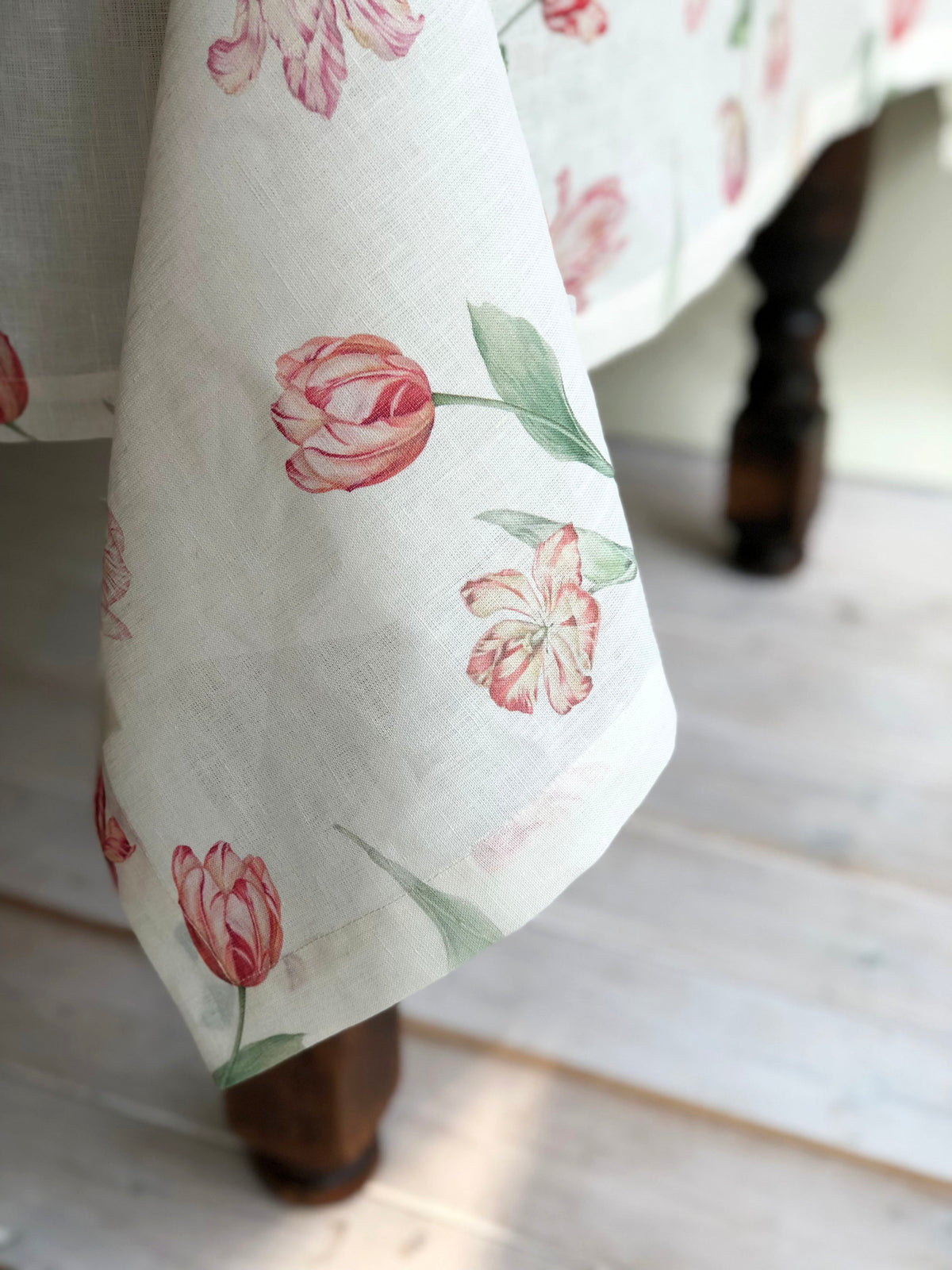 Extra Wide Linen Tablecloth with Tulip Print, Flower Table Cloth, Flower print tablecloth, square linen tablecloth, large linen tablecloth