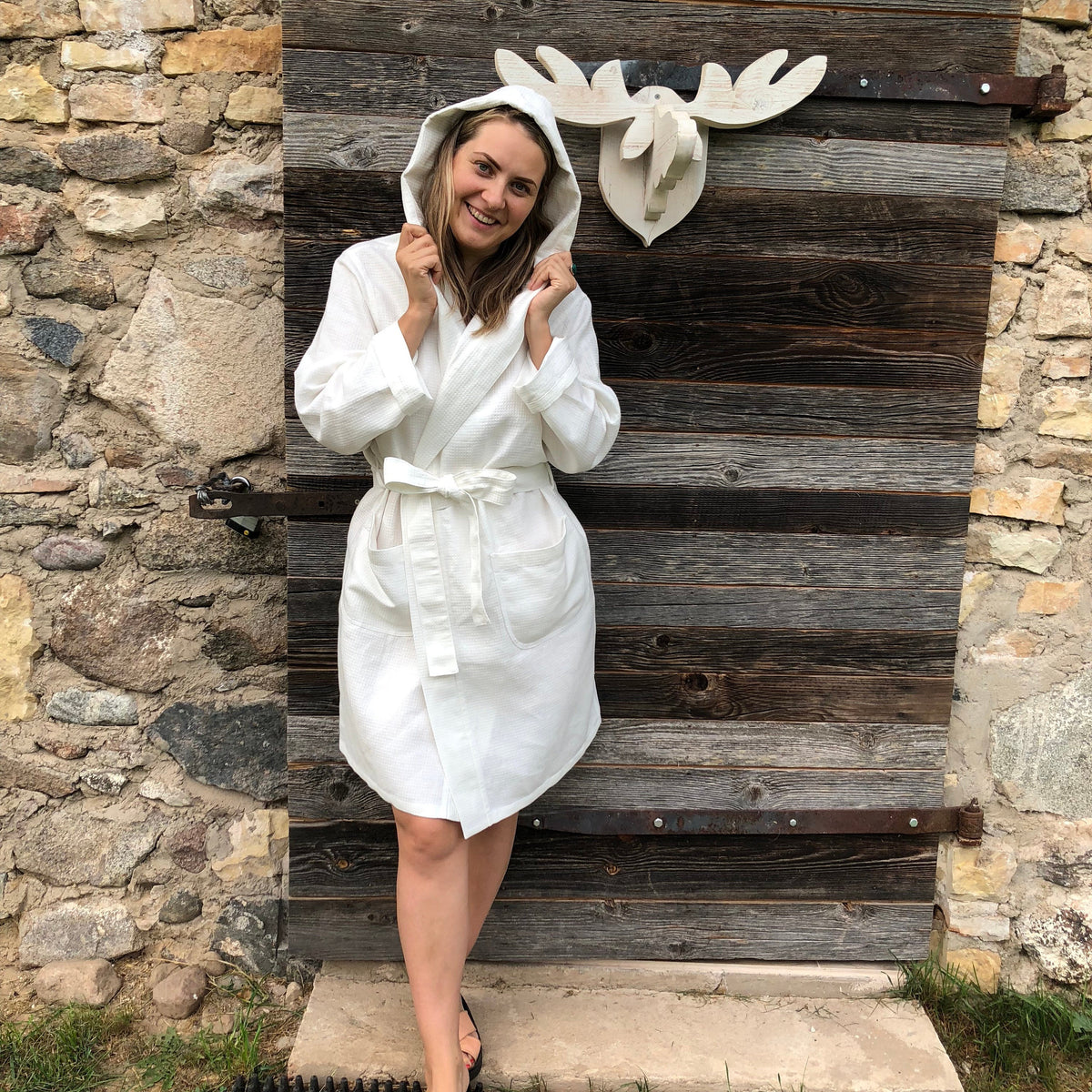 White Linen robe &amp;quot;Veronica&amp;quot;, Waffle Robe, Kimono robe, robe coverup, Hooded Robe, linen bath robe, morning dress, women robe