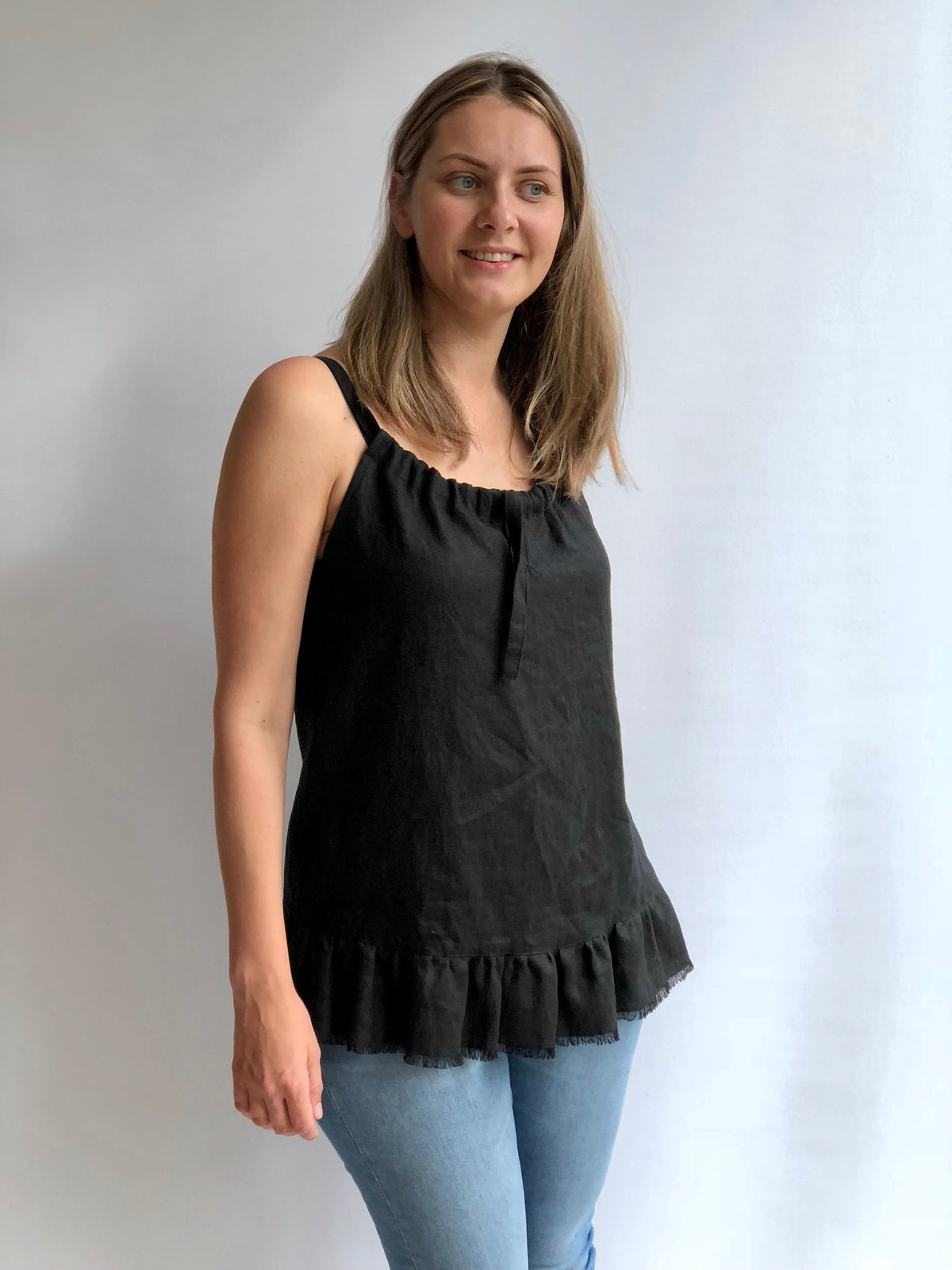 Sleeveless Linen Top &amp;quot;Carola&amp;quot;, Drawstring neckline Top, Womens Top, Linen Tee, Loose top, Loose Linen Shirt, Sleeveless Top, Strap Top Linen