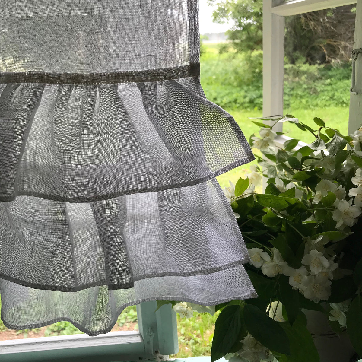 White Linen Curtain with Ruffles, Richly Ruffled Linen Valance, Three layers of Ruffle, Linen Kitchen Curtain, Romantic Linen Curtain Shabby