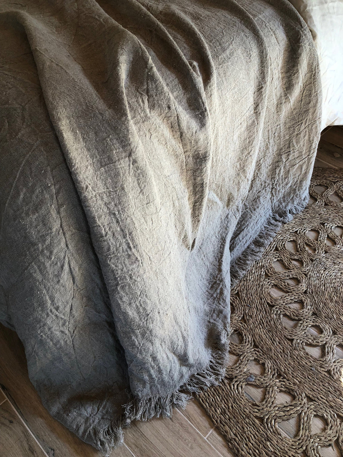 Linen bed cover, Rustic linen, Rustic blanket with fringes, linen throw, bed throw, rustic throw, natural bed covers,, burlap bedding