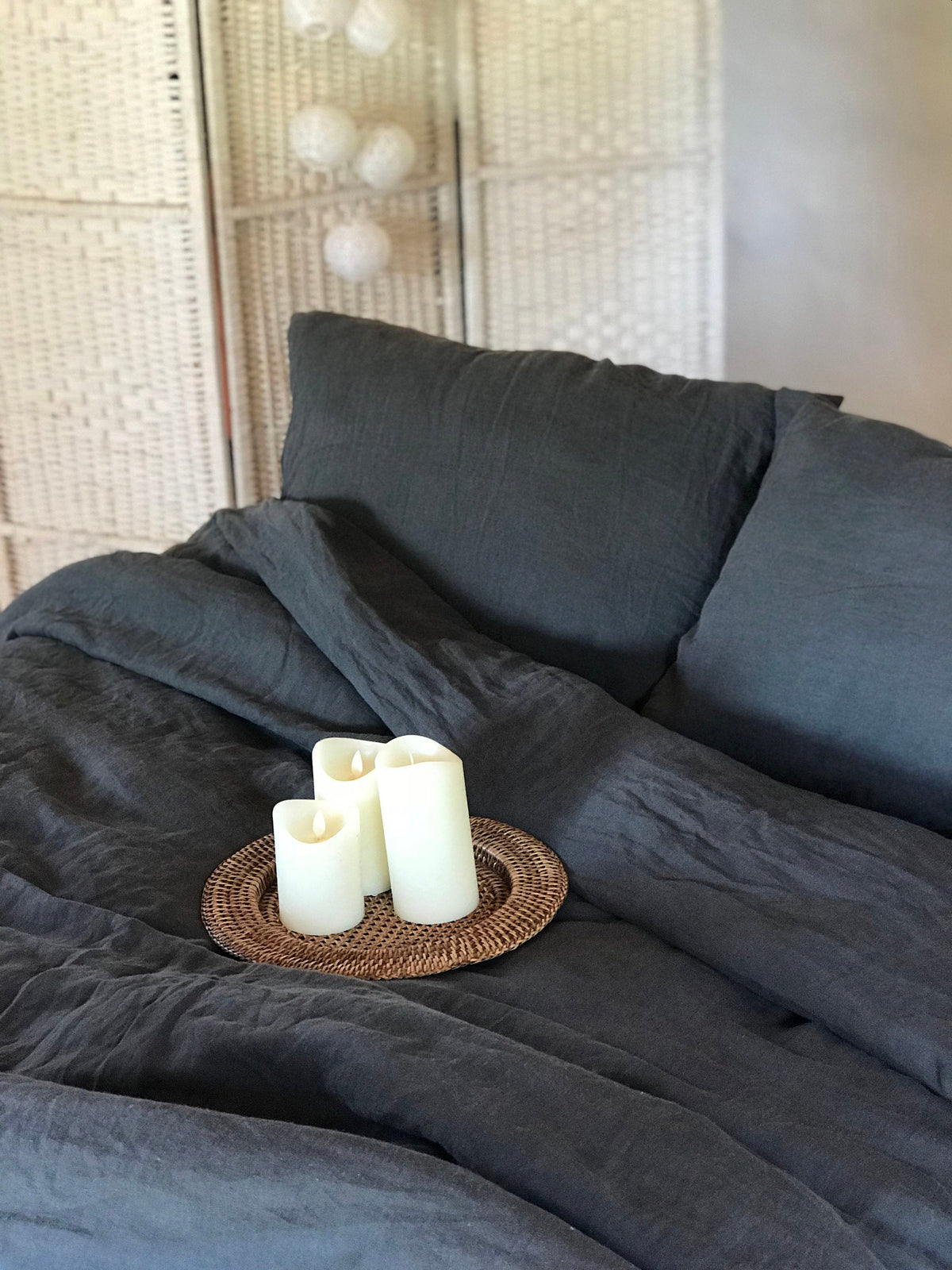 100% Linen Duvet Cover and Two Pillowcases, Grey linen bedding set, dark grey duvet cover queen, king, twin custom linen set pillowcases