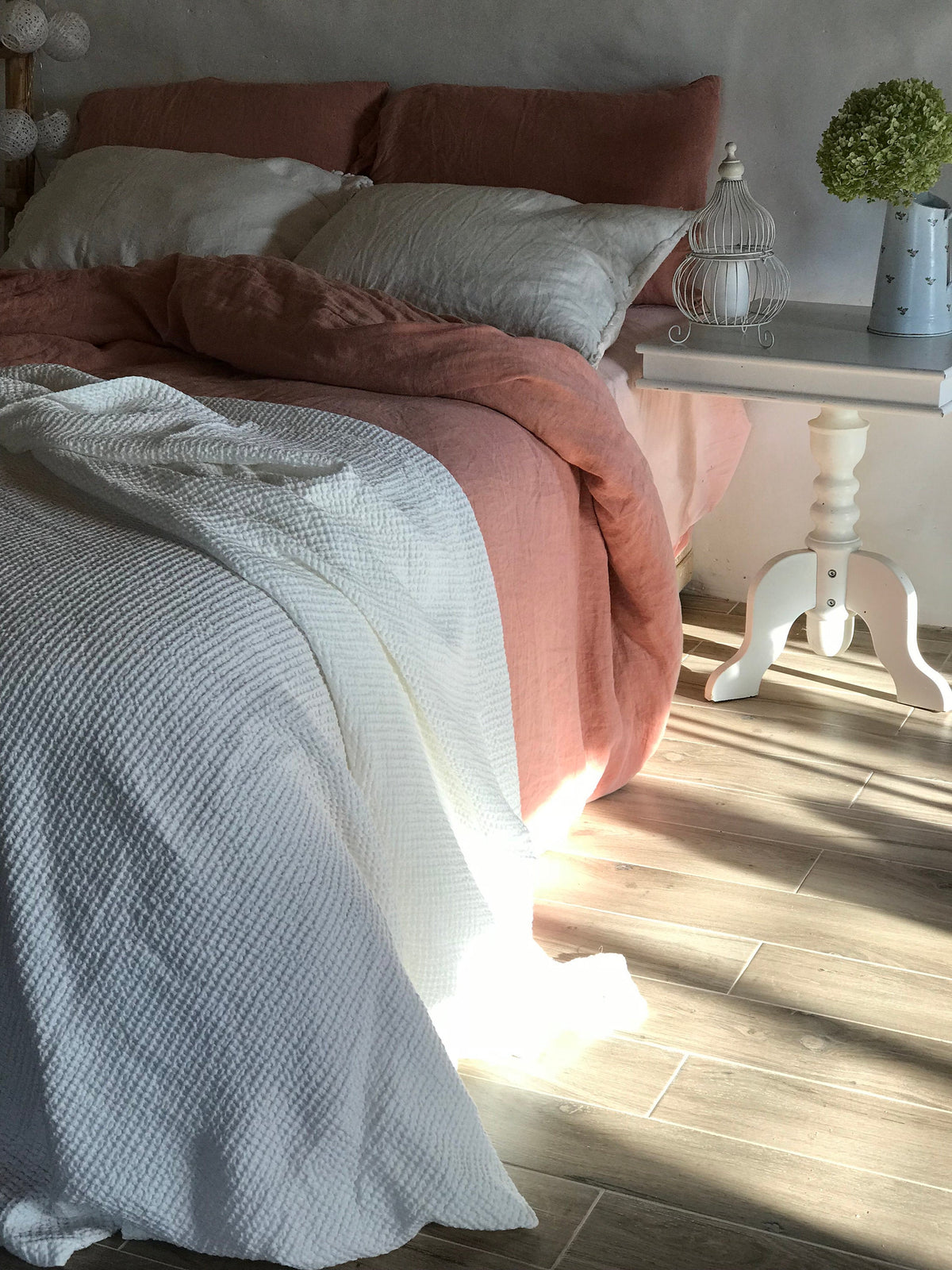 White Blanket, Linen and Cotton blend blanket, Voluminous Linen throw, Natural Blanket, Linen coverlet, Daybed blanket, Christmas gift