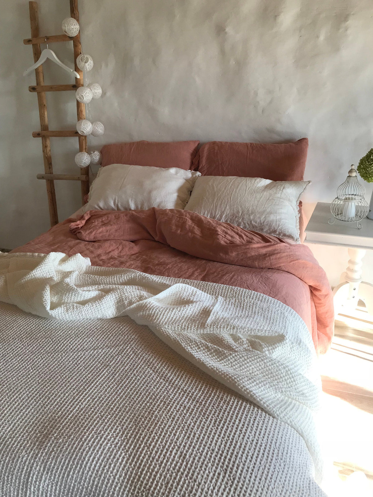 White Blanket, Linen and Cotton blend blanket, Voluminous Linen throw, Natural Blanket, Linen coverlet, Daybed blanket, Christmas gift