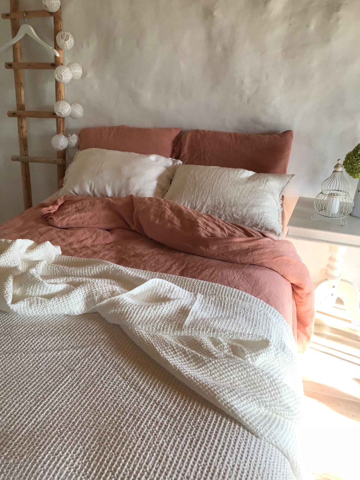 White Blanket, Linen and Cotton blend blanket, Voluminous Linen throw, Natural Blanket, Linen coverlet, Daybed blanket, Christmas gift