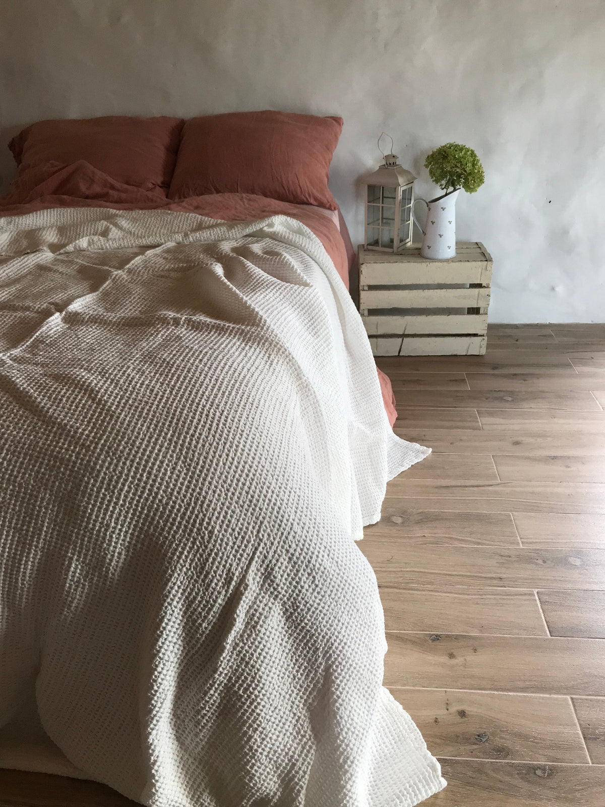 White Blanket, Linen and Cotton blend blanket, Voluminous Linen throw, Natural Blanket, Linen coverlet, Daybed blanket, Christmas gift