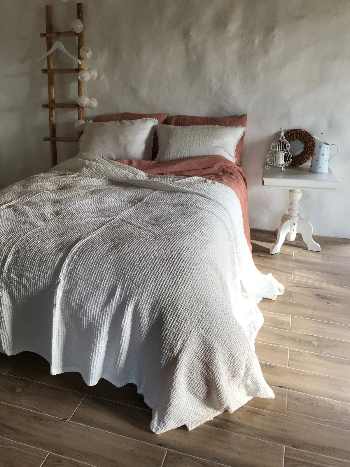 White Blanket, Linen and Cotton blend blanket, Voluminous Linen throw, Natural Blanket, Linen coverlet, Daybed blanket, Christmas gift