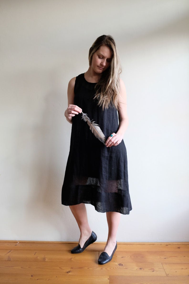 Black Gauze Linen Dress "Kate", Loose Dress Linen - Linenbee Black Gauze Linen Dress "Kate", Loose Dress Linen - Linenbee
