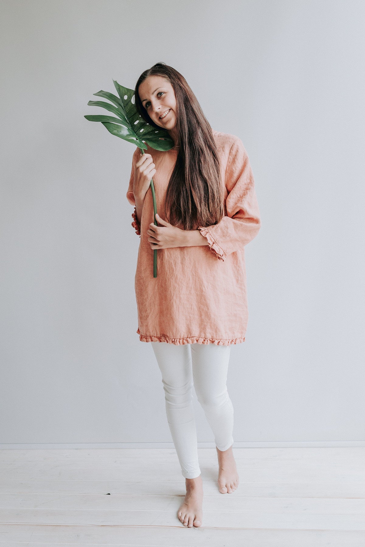 Linen tunic v-neck &amp;#39;Shirley V&amp;#39; with ruffles, tunic top, linen tunic for women, linen blouse woman, formal linen tunic ruffled, v neck tunic