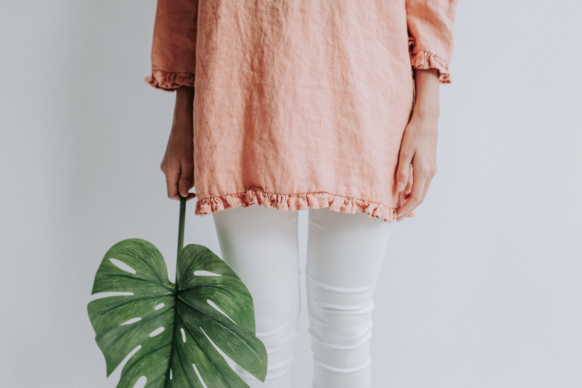Linen Tunic with Ruffles &amp;#39;Shirley&amp;#39;, elegant linen tunic top, linen tunic for women, linen blouse woman, formal linen tunic ruffled, chic top
