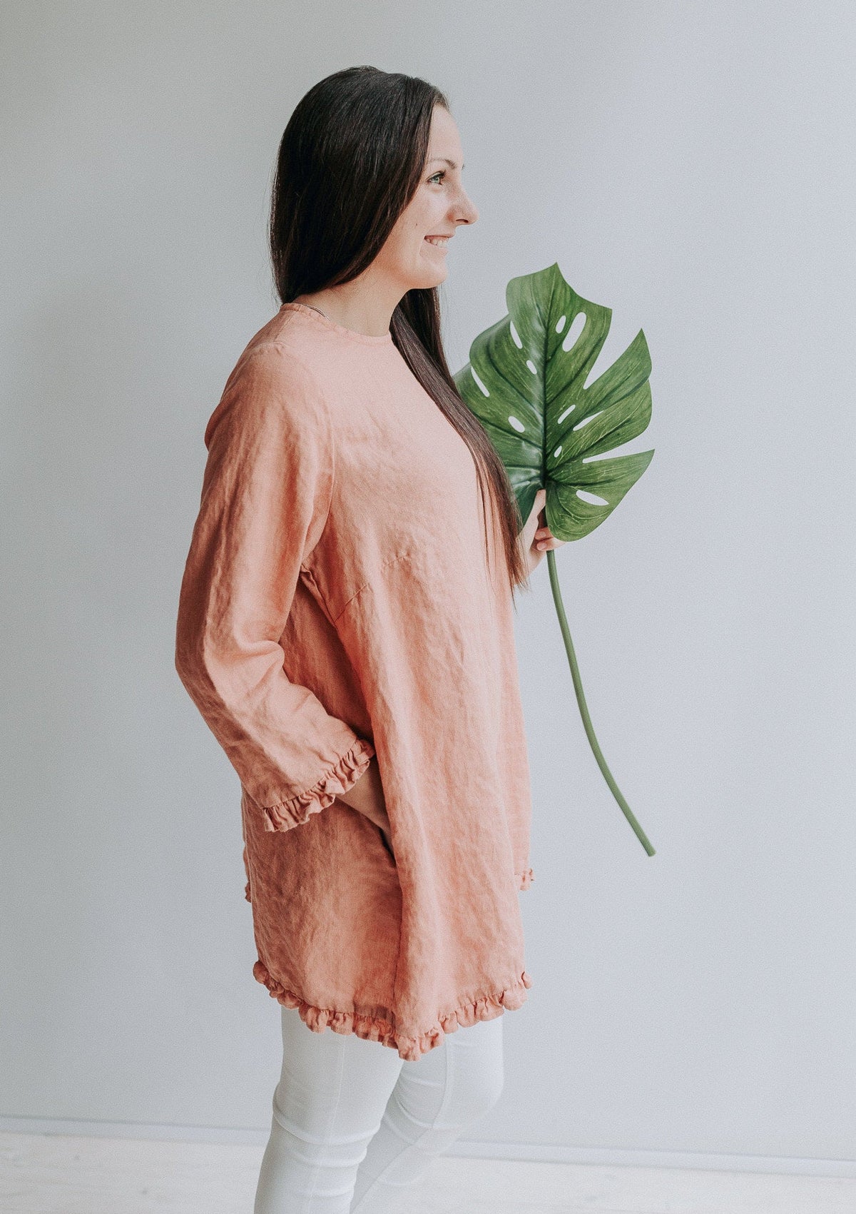 Linen tunic v-neck &amp;#39;Shirley V&amp;#39; with ruffles, tunic top, linen tunic for women, linen blouse woman, formal linen tunic ruffled, v neck tunic