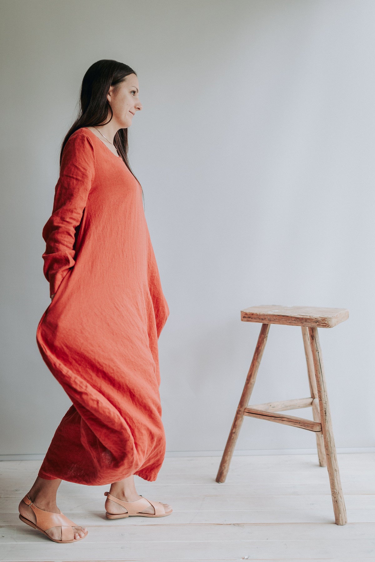 Linen Dress &amp;quot;Suzanna&amp;quot; Linen Balloon Dress Woman, Plus size Dress Pockets Winter Linen Dresses for Women, Maxi Dress Linen, Long Dress Tent