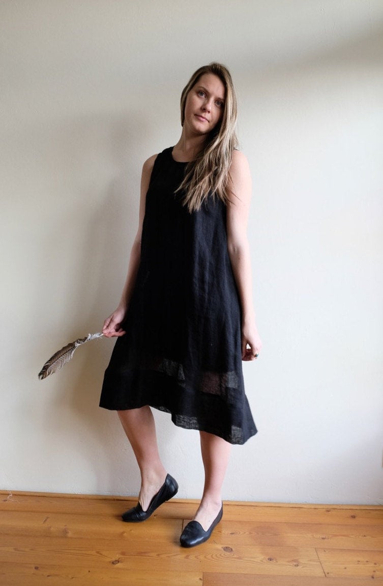 Black Gauze Linen Dress &amp;quot;Kate&amp;quot;, Loose Dress Linen, Gauzy Lightweight Coverup Dress, Gauze Dress, Cover Up, Plus Size Tunic Dress Black Women