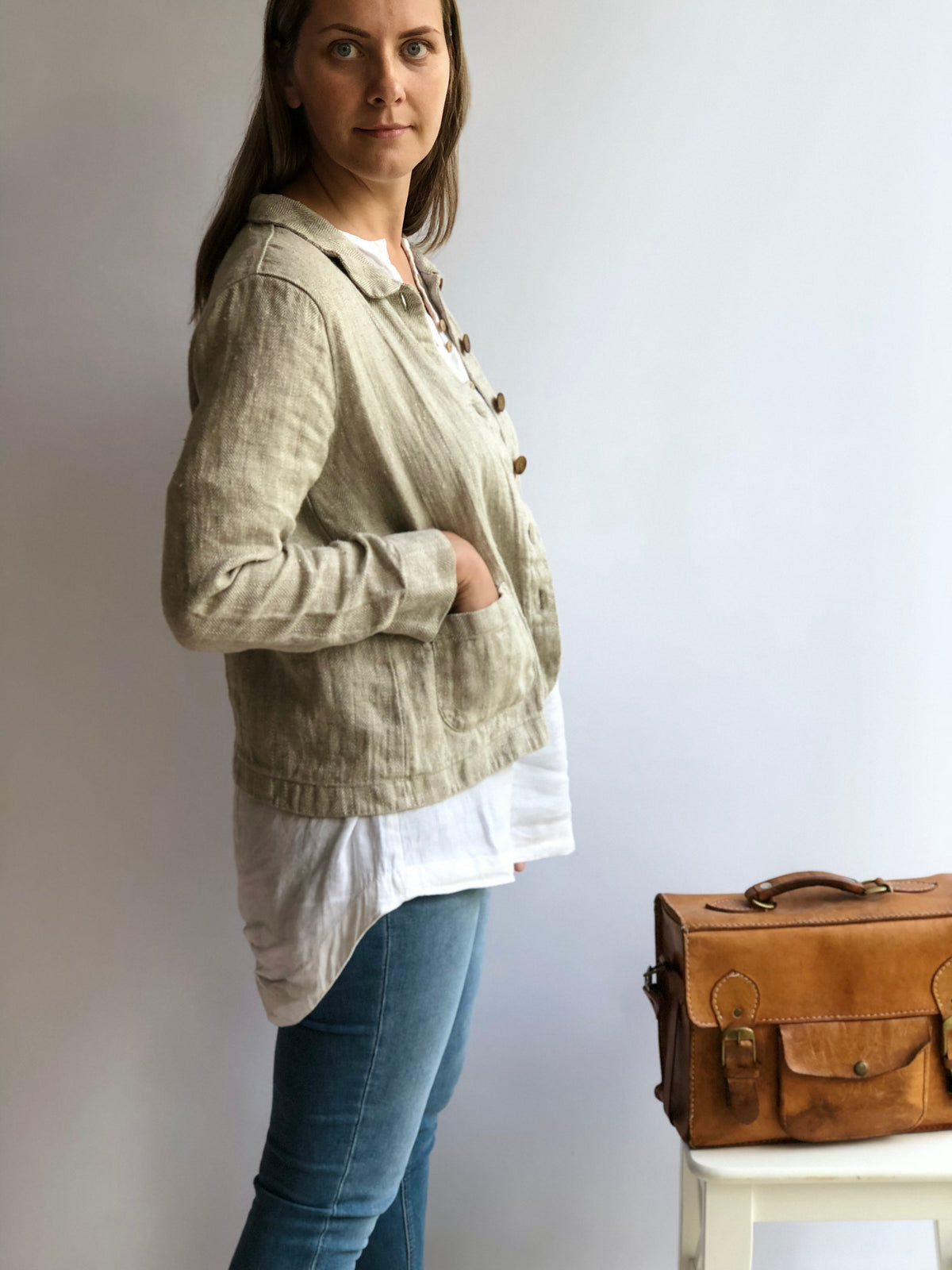 Women Linen Blazer &amp;#39;Georgia-Rustic&amp;#39; Artist Linen cardigan, Linen Jacket Natural, Womens Linen Jacket Short, Womens Jacket, Plus size Blazer