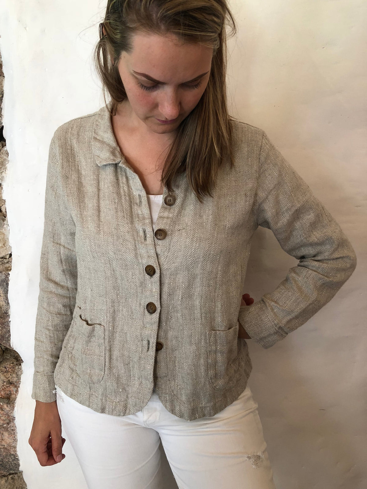 Women Linen Blazer &amp;#39;Georgia-Rustic&amp;#39; Artist Linen cardigan, Linen Jacket Natural, Womens Linen Jacket Short, Womens Jacket, Plus size Blazer
