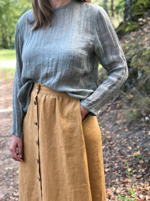 Long Linen Skirt with Buttons, Boho Skirt - Linenbee