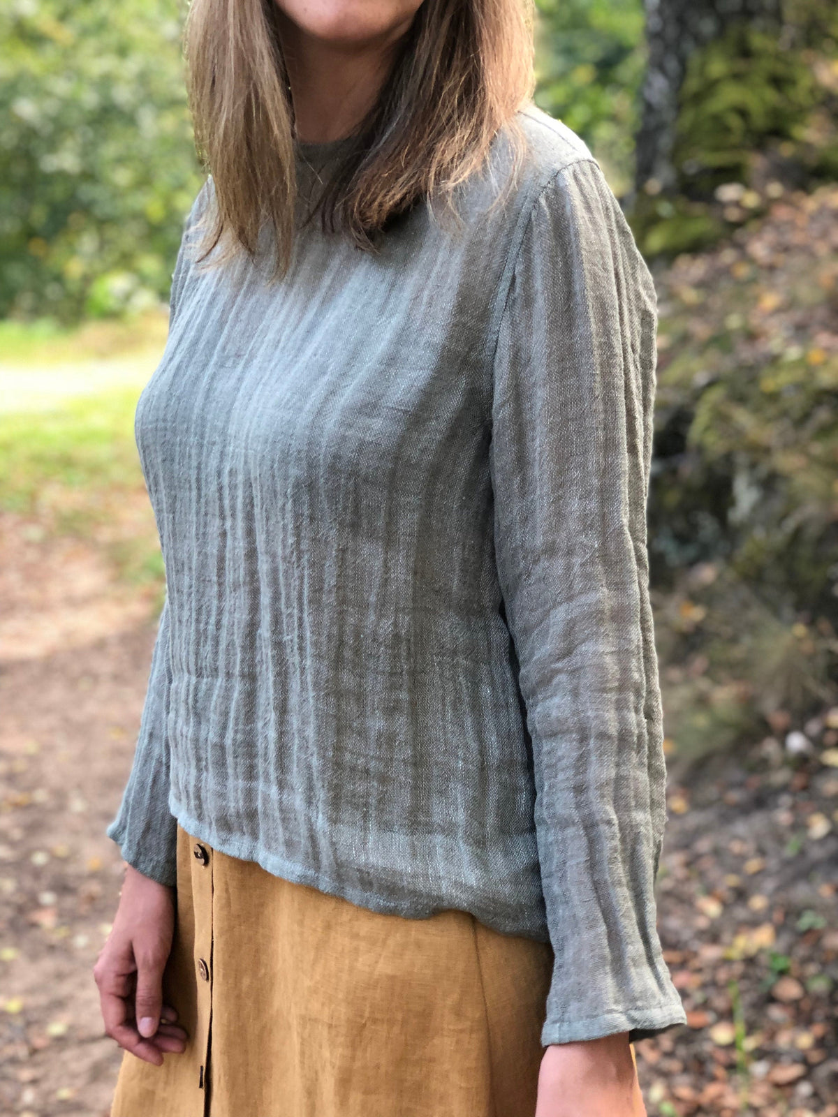 Linen Gauze Top &amp;#39;Sophia&amp;#39; with Long Sleeves, Linen Blouse, Linen Shirt with Sleeves Plus size shirt Gauzy top Rustic net top long sleeves