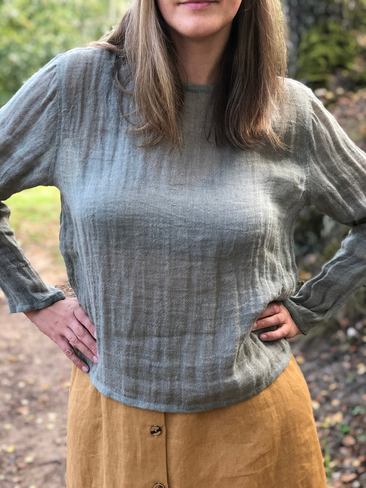 Linen Gauze Top &amp;#39;Sophia&amp;#39; with Long Sleeves, Linen Blouse, Linen Shirt with Sleeves Plus size shirt Gauzy top Rustic net top long sleeves