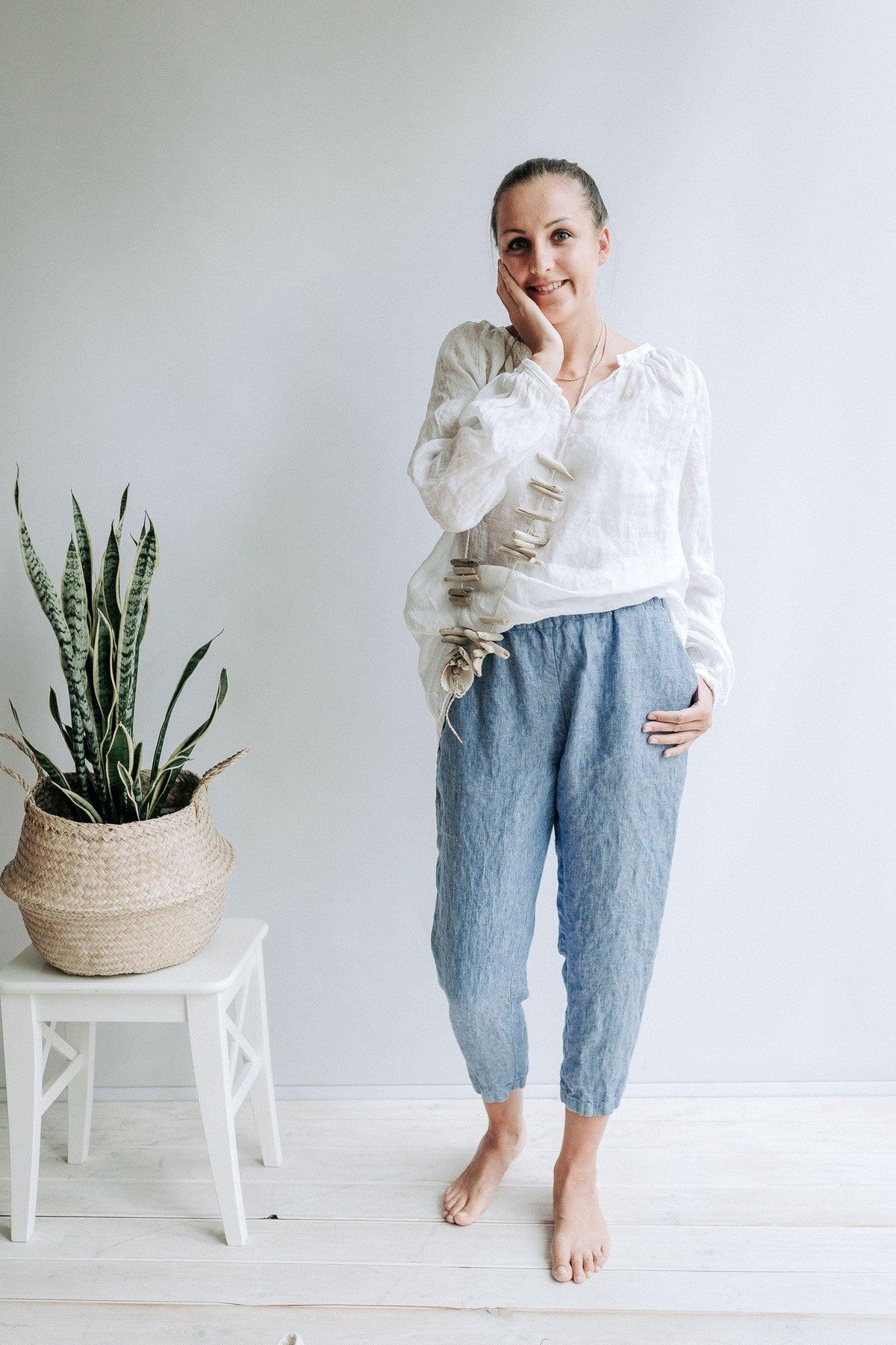 Pegged Capri Linen Pants, Linen Trousers - Linenbee