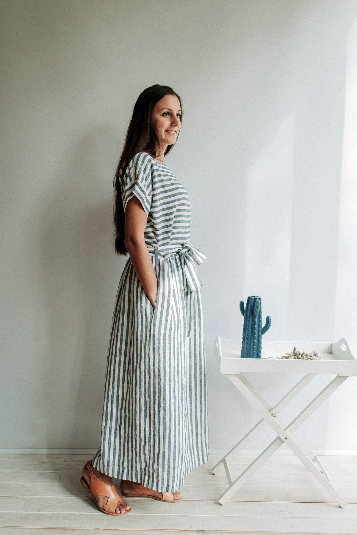 Long Linen Dress with Belt "Aurelia", Linen Maxi Dress - Linenbee Long Linen Dress with Belt "Aurelia", Linen Maxi Dress - Linenbee