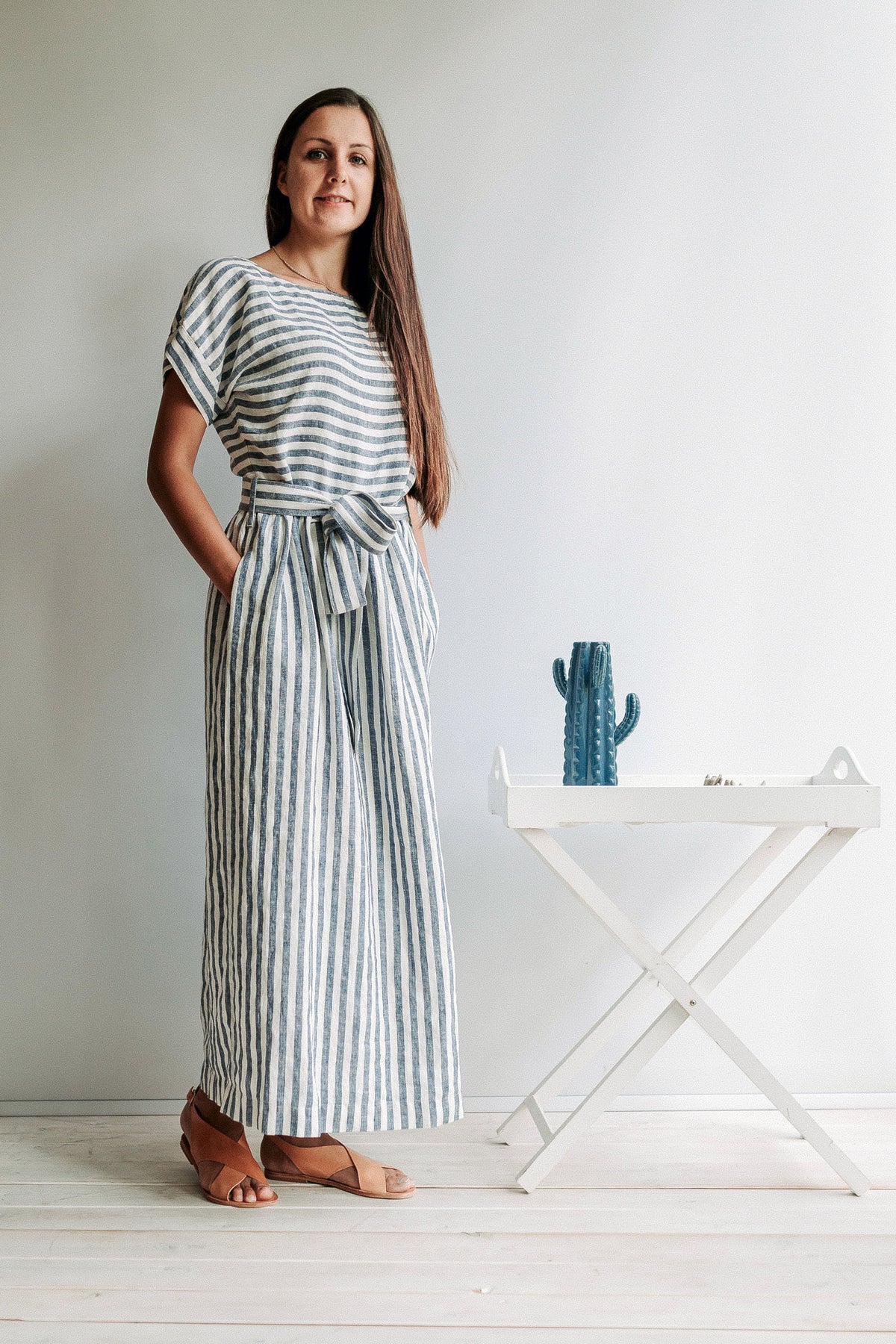 Long Linen Dress with Belt "Aurelia", Linen Maxi Dress - Linenbee Long Linen Dress with Belt "Aurelia", Linen Maxi Dress - Linenbee