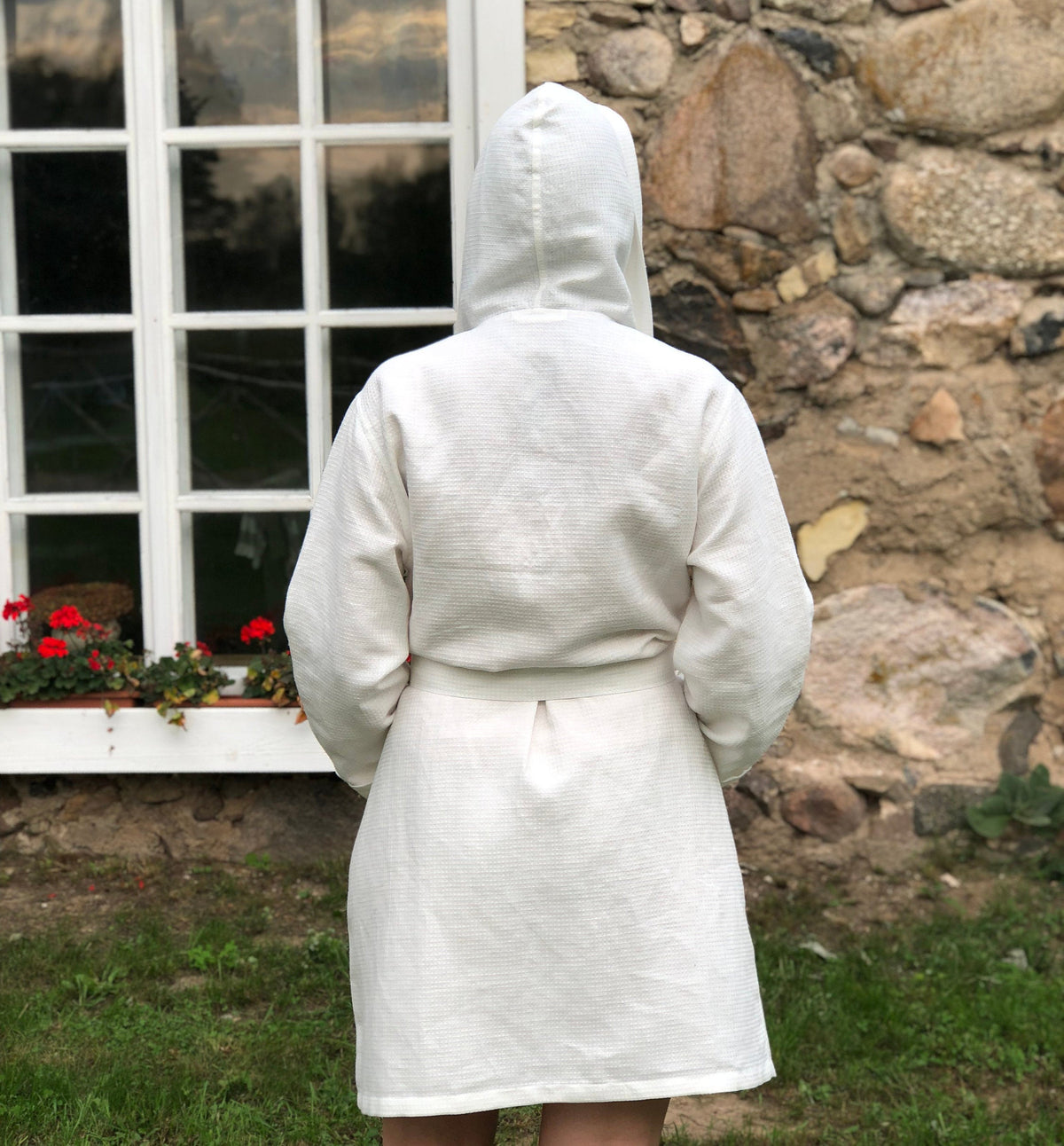 White Linen robe &amp;quot;Veronica&amp;quot;, Waffle Robe, Kimono robe, robe coverup, Hooded Robe, linen bath robe, morning dress, women robe