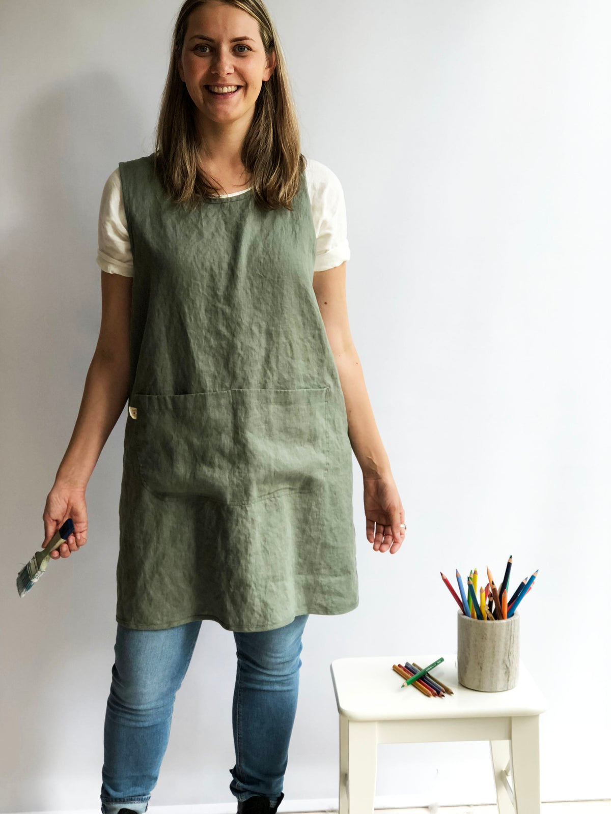 Pinafore Apron, Linen Smock, Linen Pinafore Apron Dress, Full Apron, Linen Coverup, Smock Apron, Craft Apron, Christmas Gift, No Ties Apron