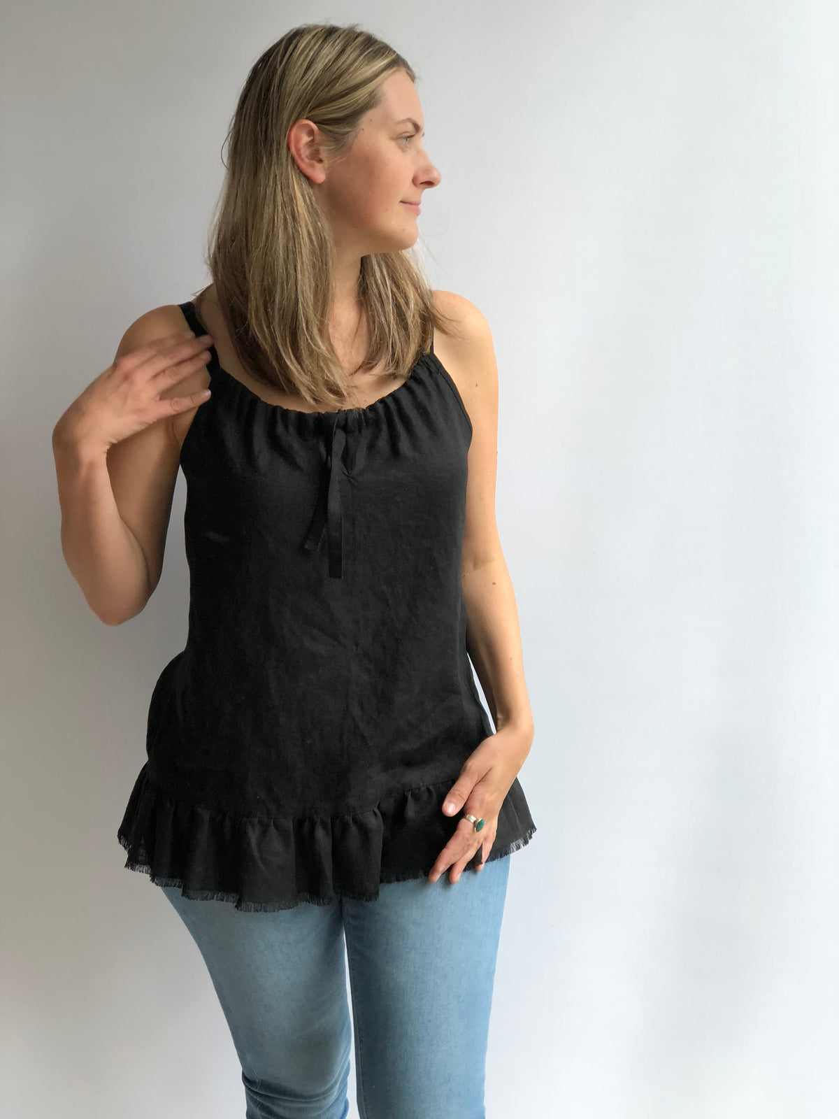 Sleeveless Linen Top &amp;quot;Carola&amp;quot;, Drawstring neckline Top, Womens Top, Linen Tee, Loose top, Loose Linen Shirt, Sleeveless Top, Strap Top Linen